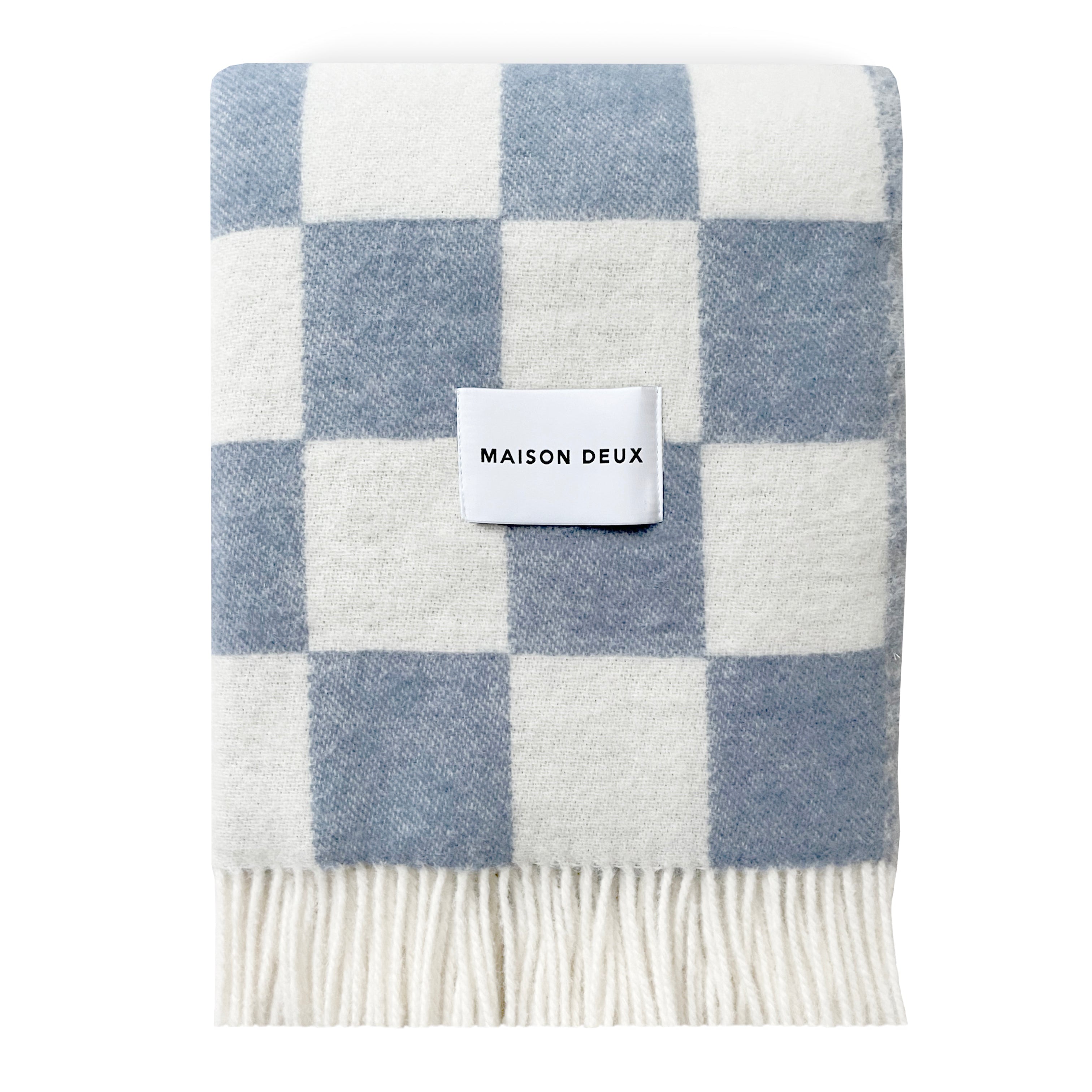 MAISON DEUX CHECKBOARD BLANKET DENIM WHITE