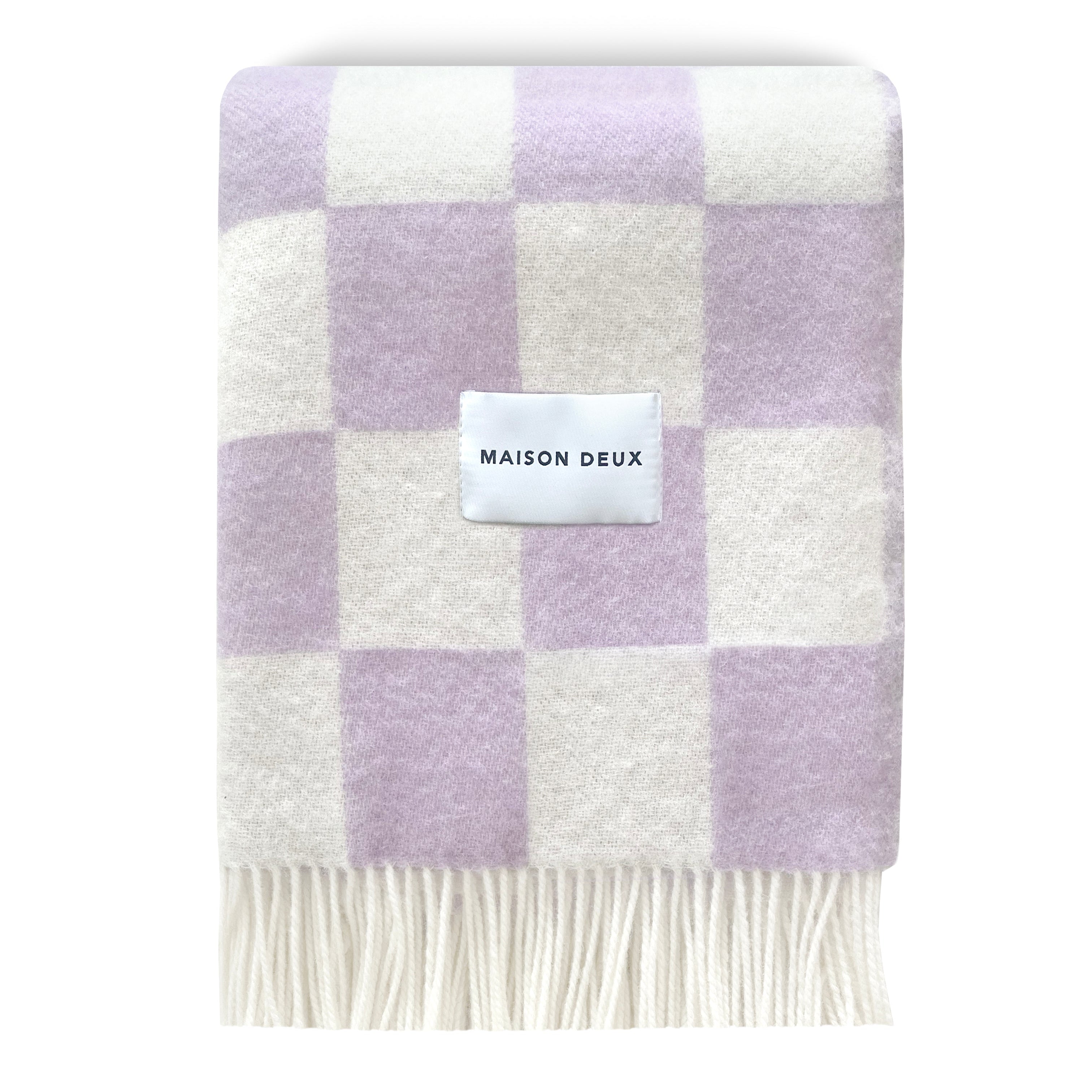MAISON DEUX CHECKBOARD BLANKET LILAC WHITE