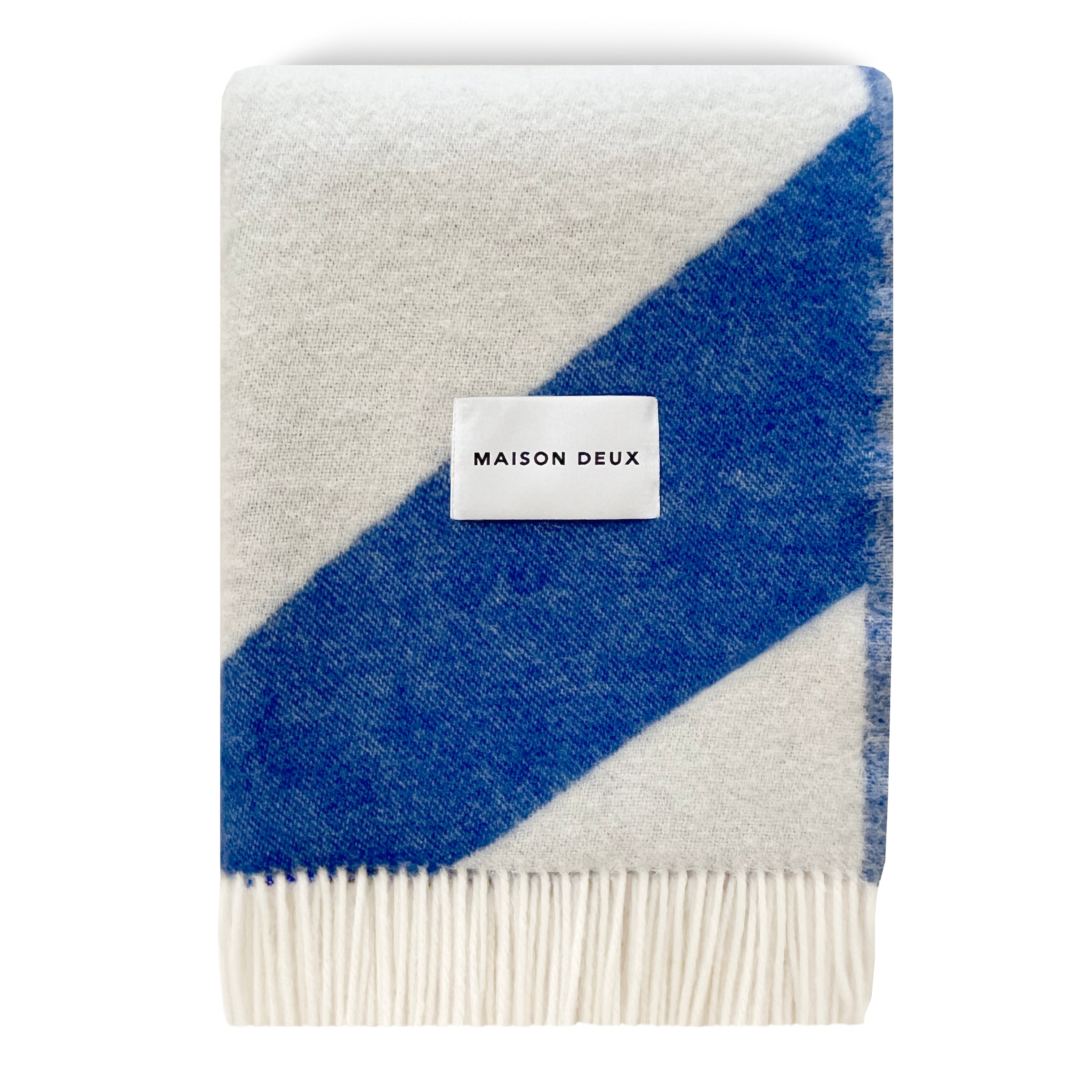 MAISON DEUX CANDY SWIRL BLANKET COBALT BLUE WHITE