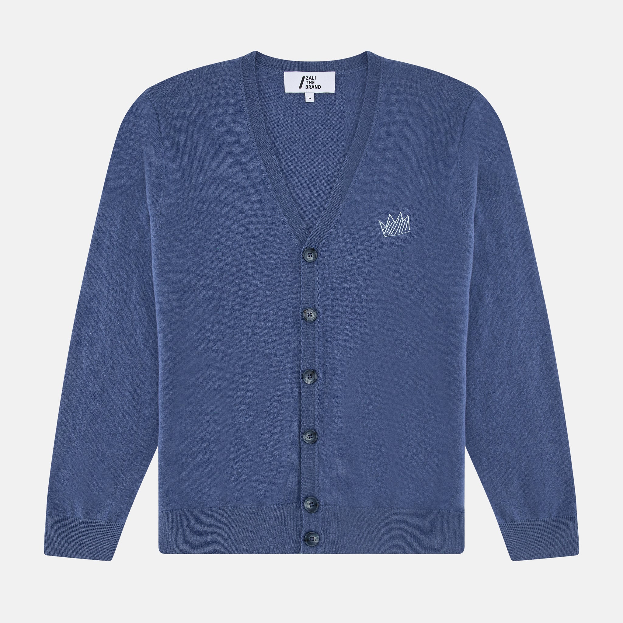 UNISEX MINI CROWN CARDIGAN, DENIM BLUE
