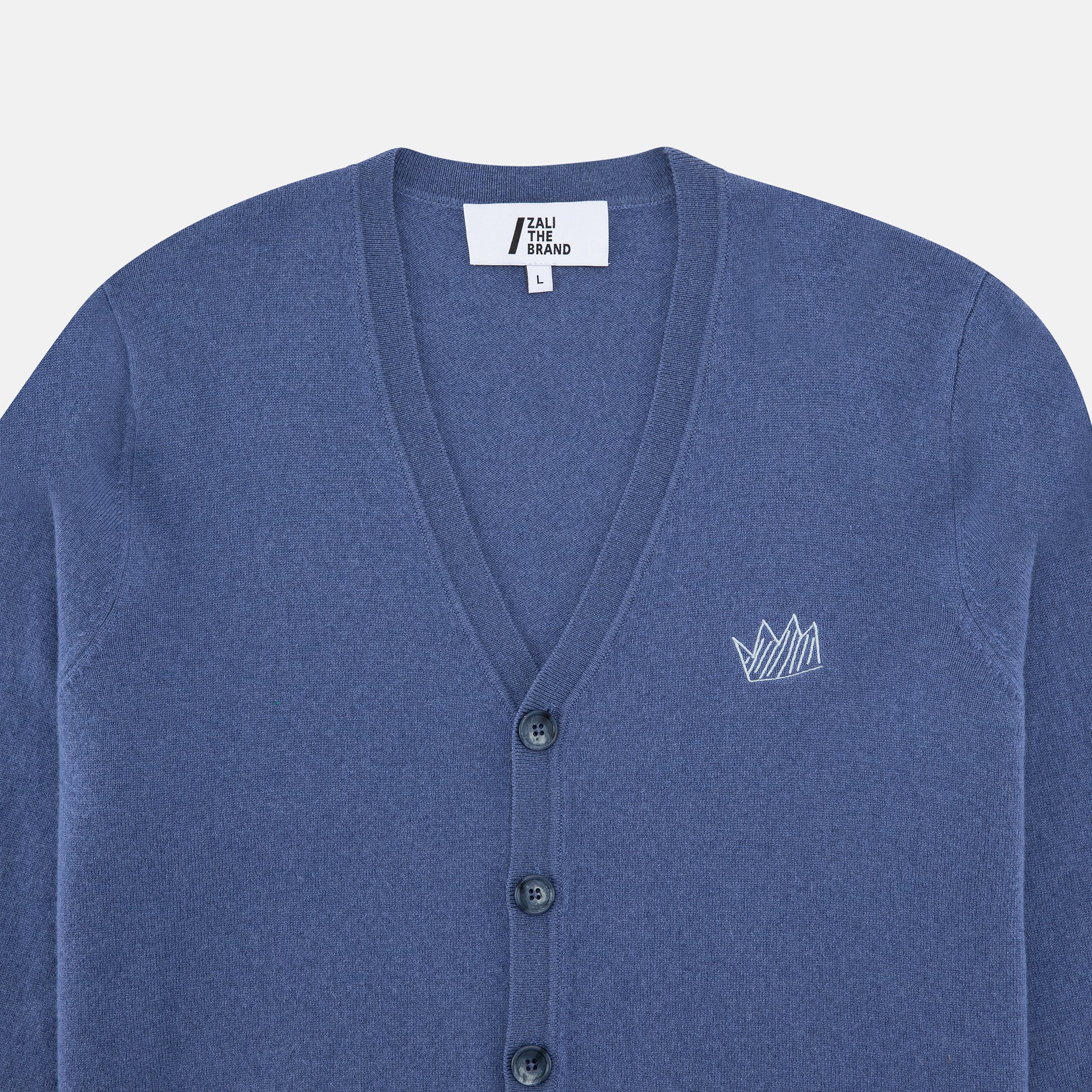 UNISEX MINI CROWN CARDIGAN, DENIM BLUE