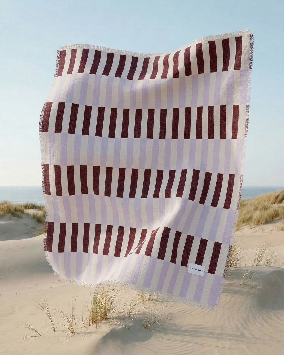 MAISON DEUX TILES BLANKET LILAC BURGUNDY