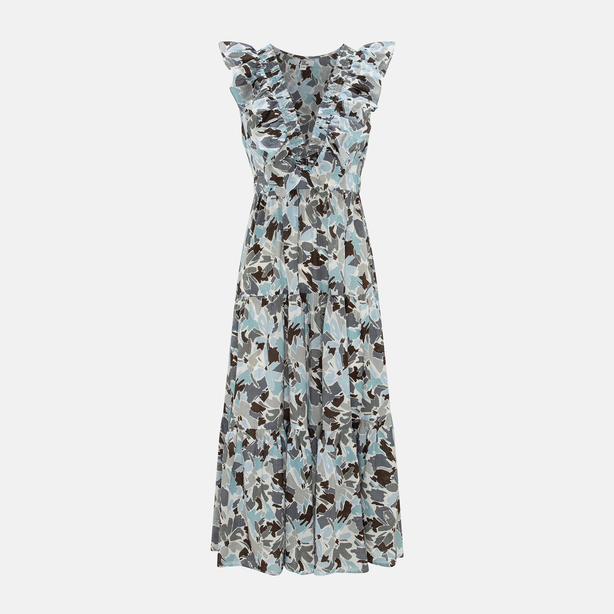 SERENA RUFFLE LONG DRESS PAINT BLUE