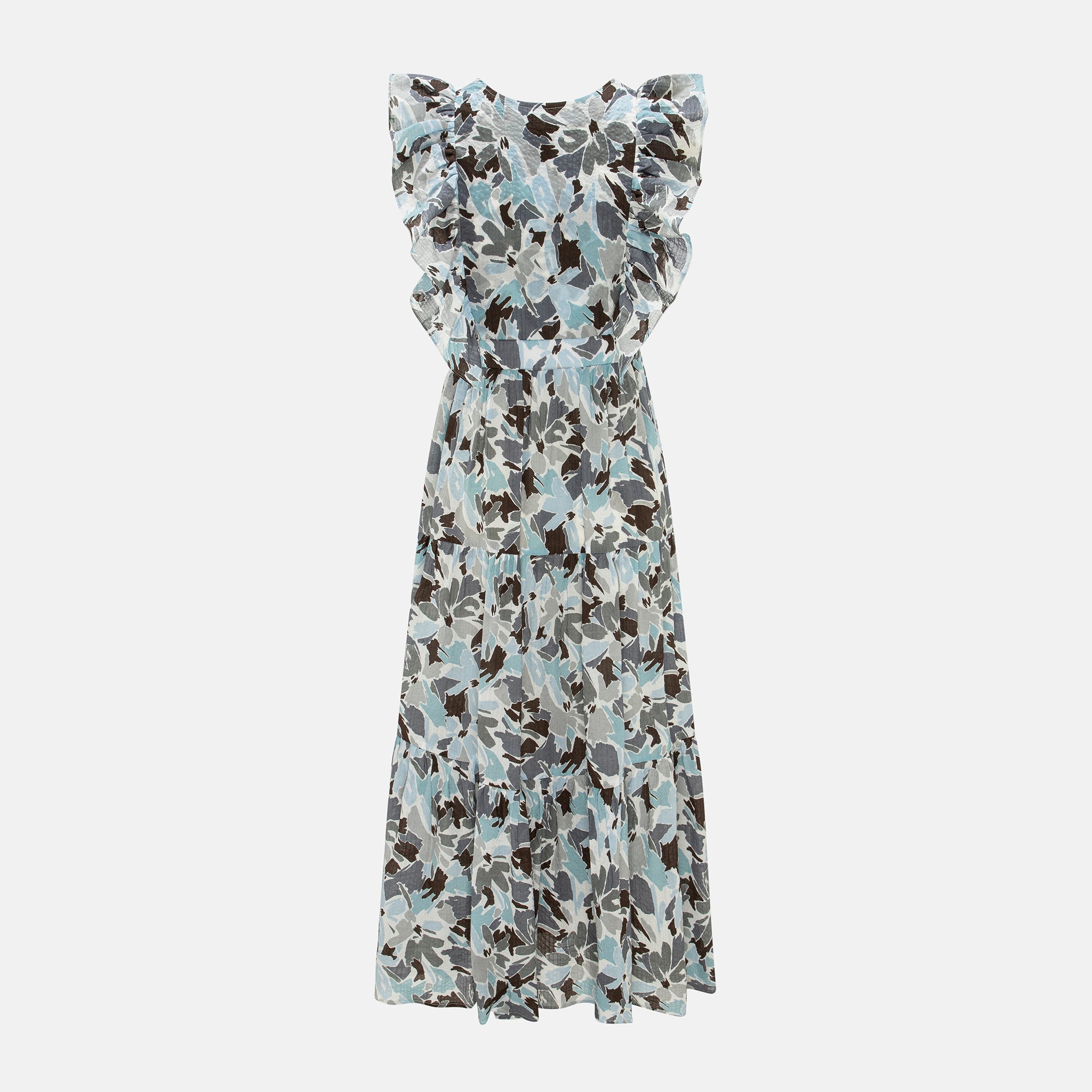 SERENA RUFFLE LONG DRESS PAINT BLUE