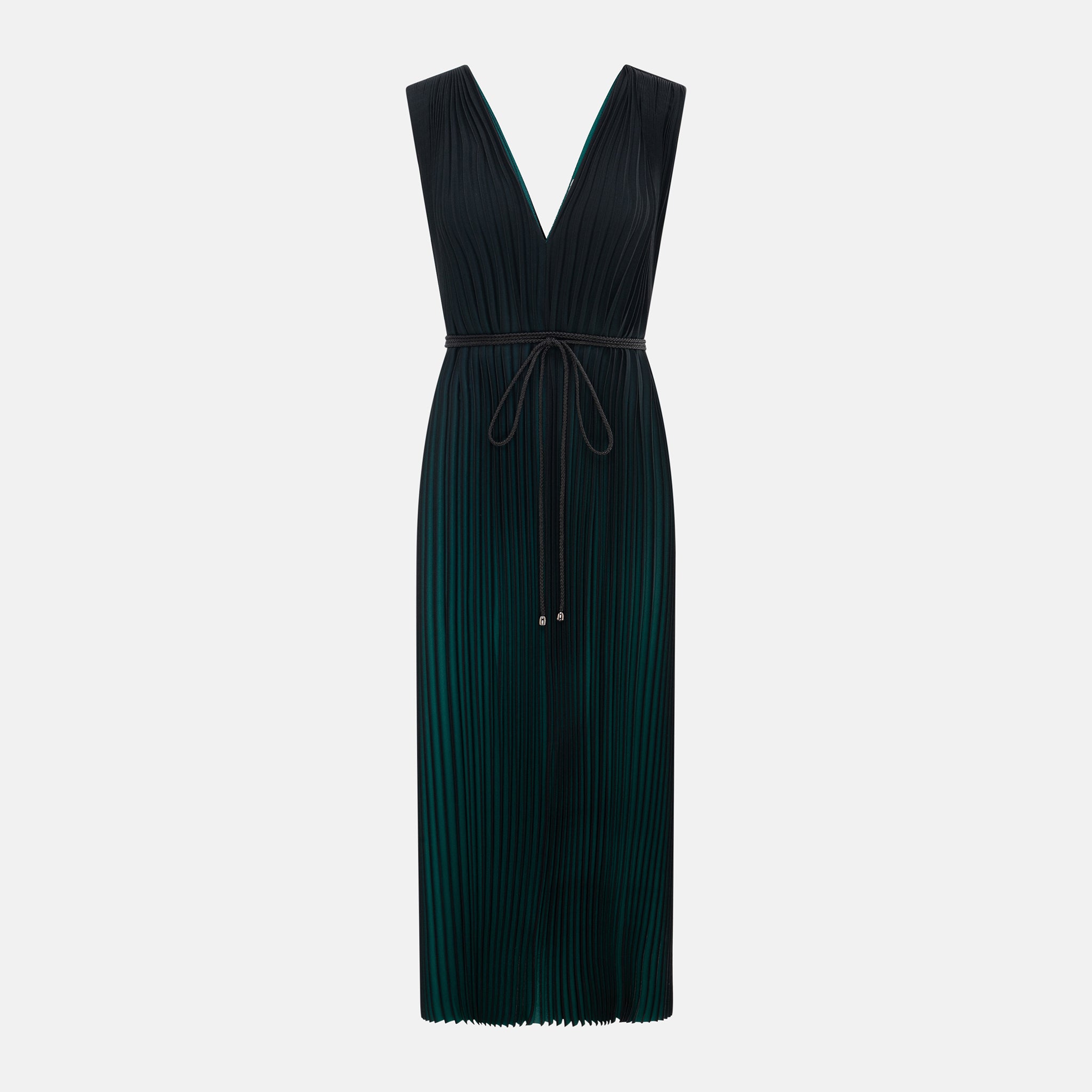 ANNALISA PLEATED LONG DRESS GREEN/BLACK