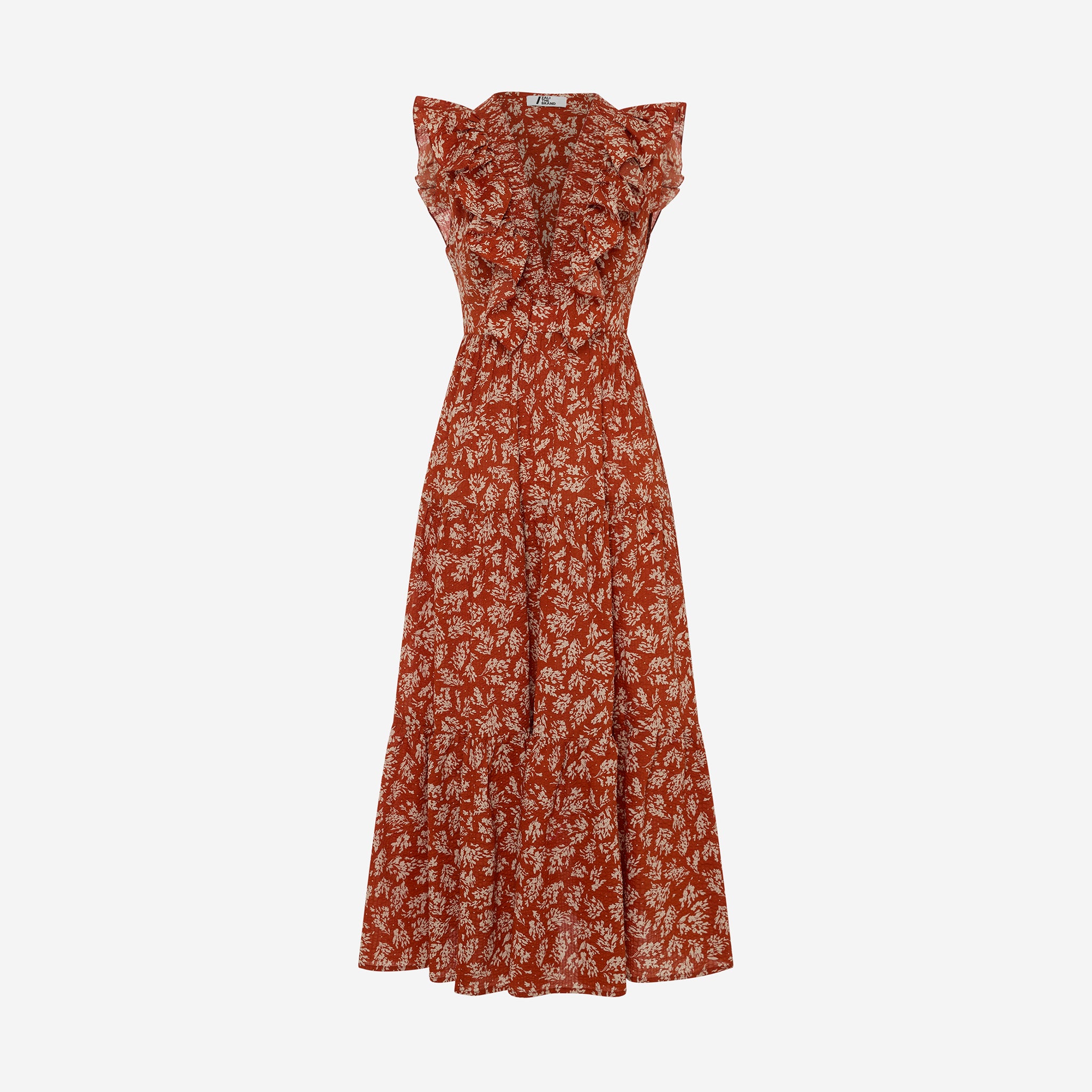 SERENA RUFFLE LONG DRESS FLORAL ORANGE
