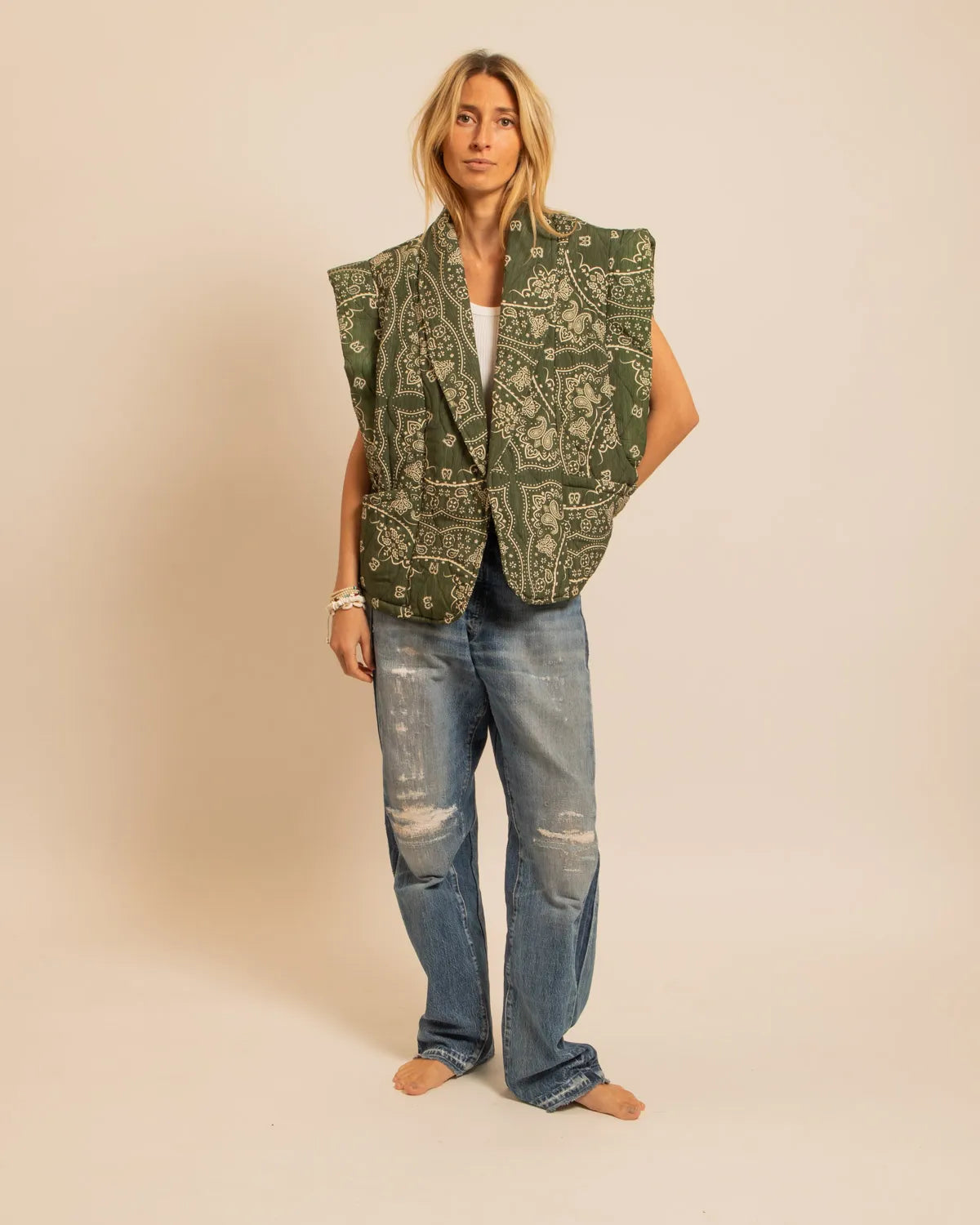 BROOKLYN6 SLEEVELESS VEST BANDANA PRINT KHAKI