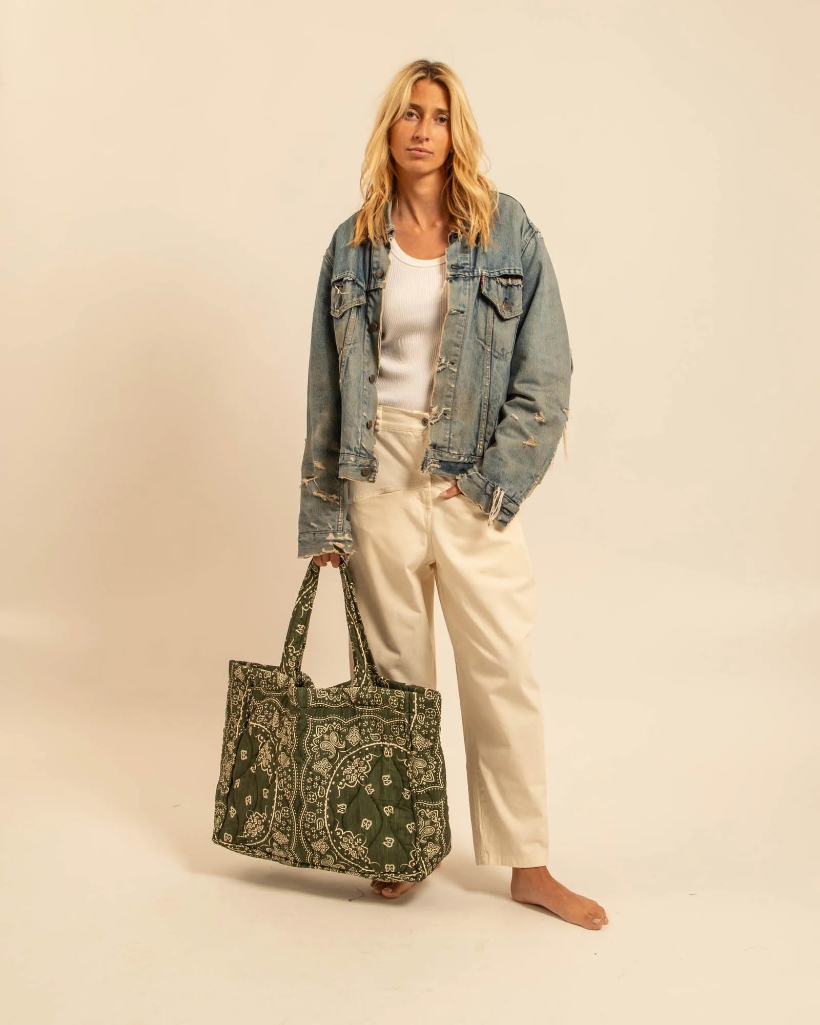 PHILADELPHIE2 CABAS BAG BANDANA KAKI