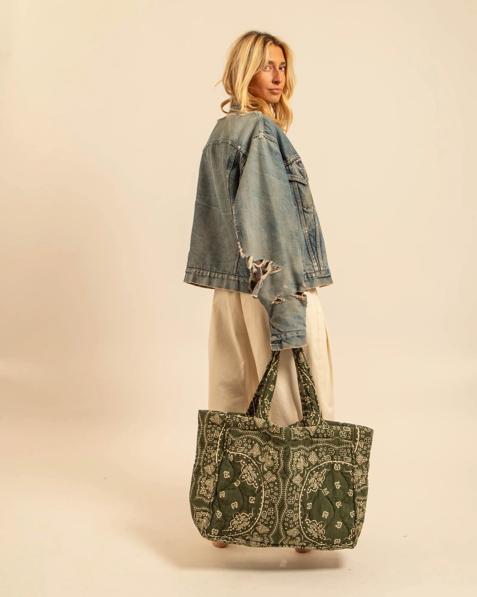 PHILADELPHIE2 CABAS BAG BANDANA KAKI