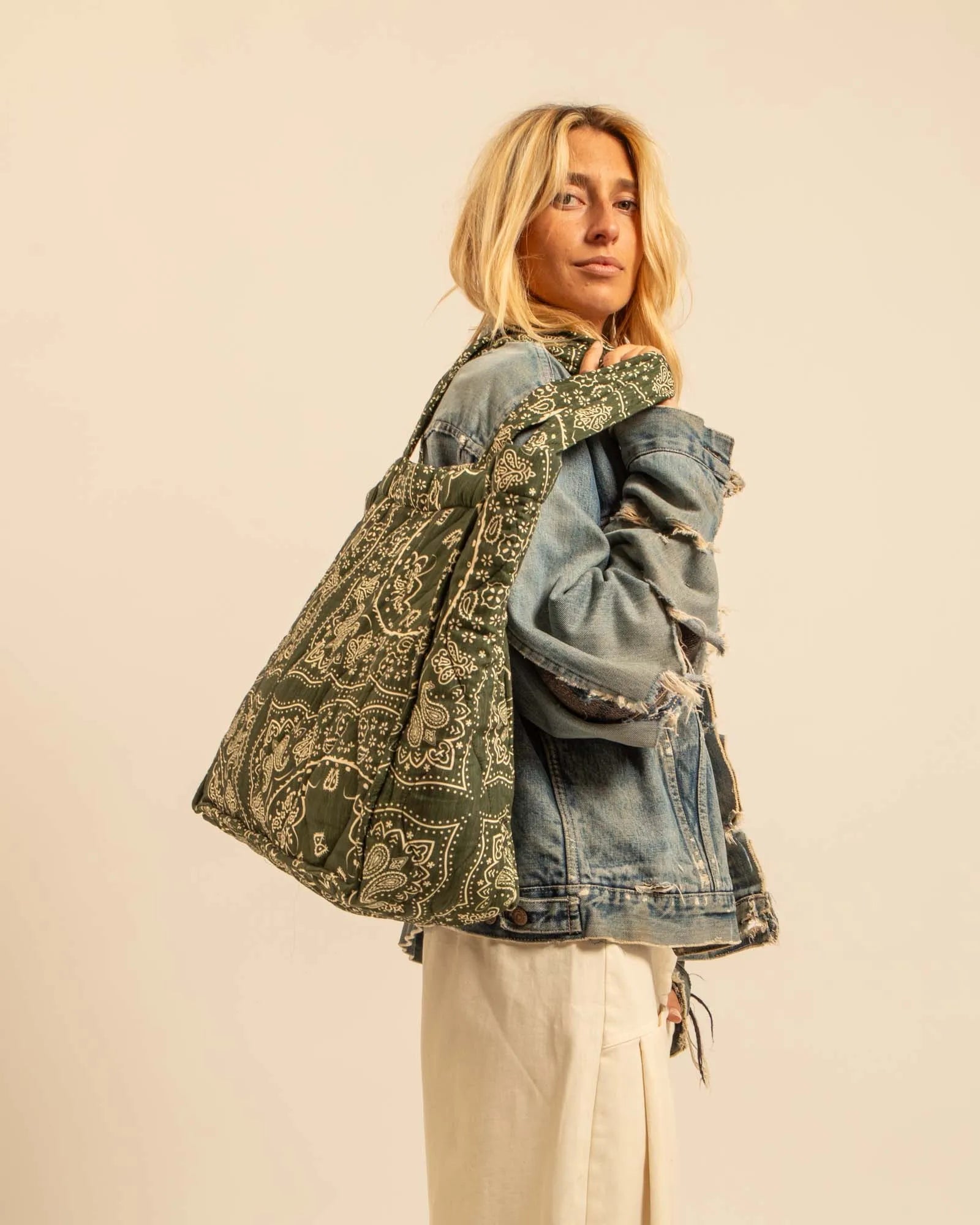 PHILADELPHIE2 CABAS BAG BANDANA KAKI