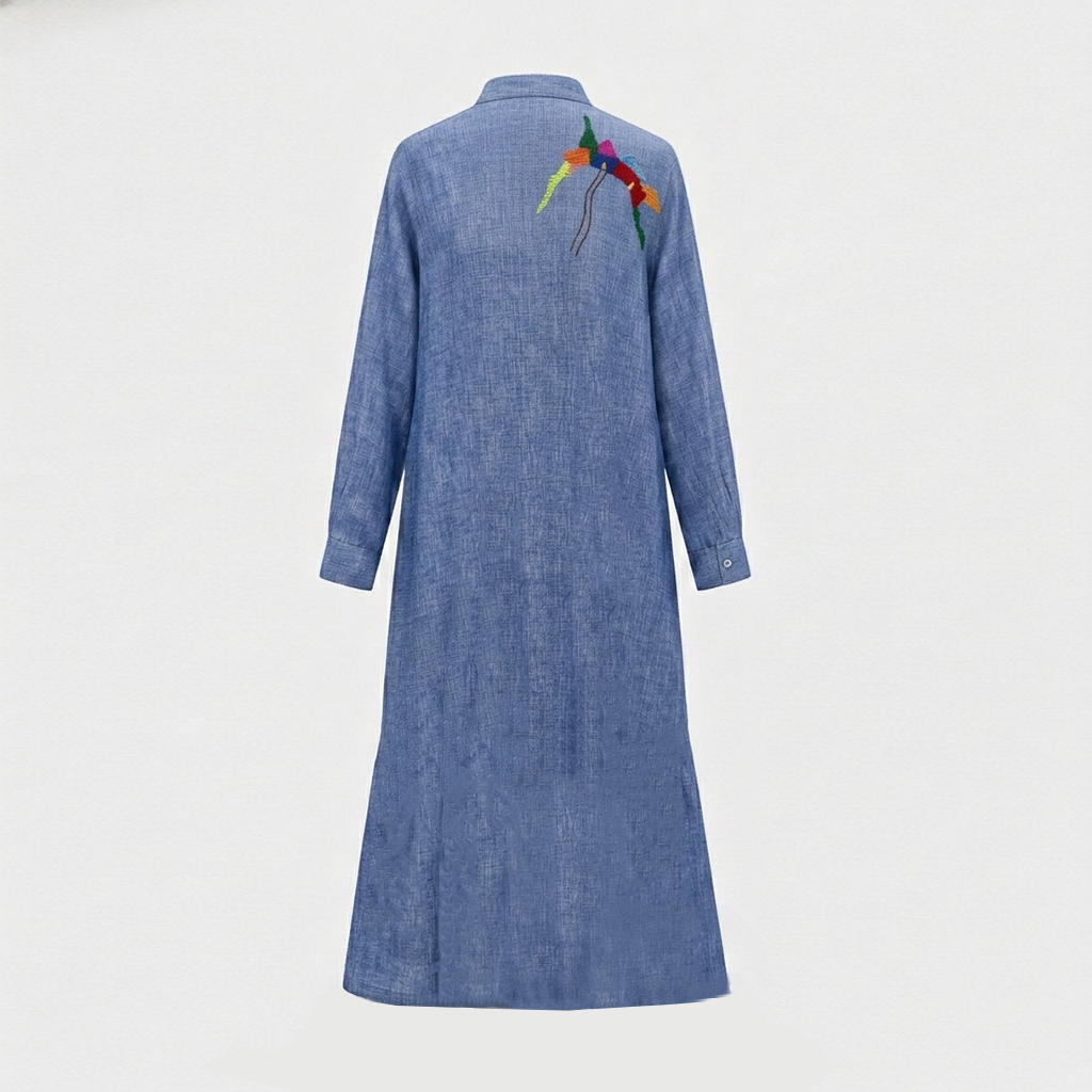 HORIZON LINEN SHIRT DRESS BABY BLUE WITH EMBROIDERY