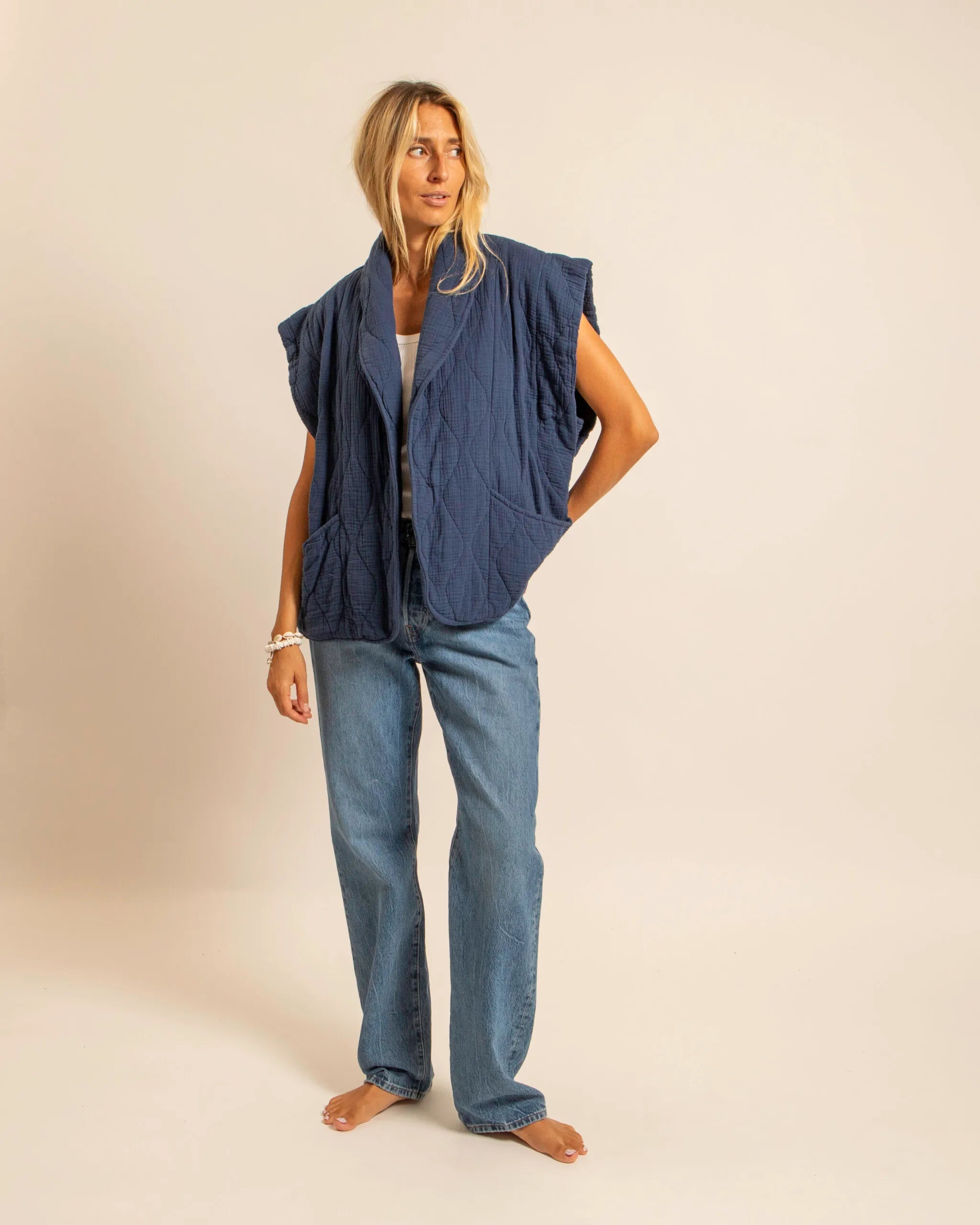 BROOKLYN1 SLEVELESS VEST PLAIN NAVY