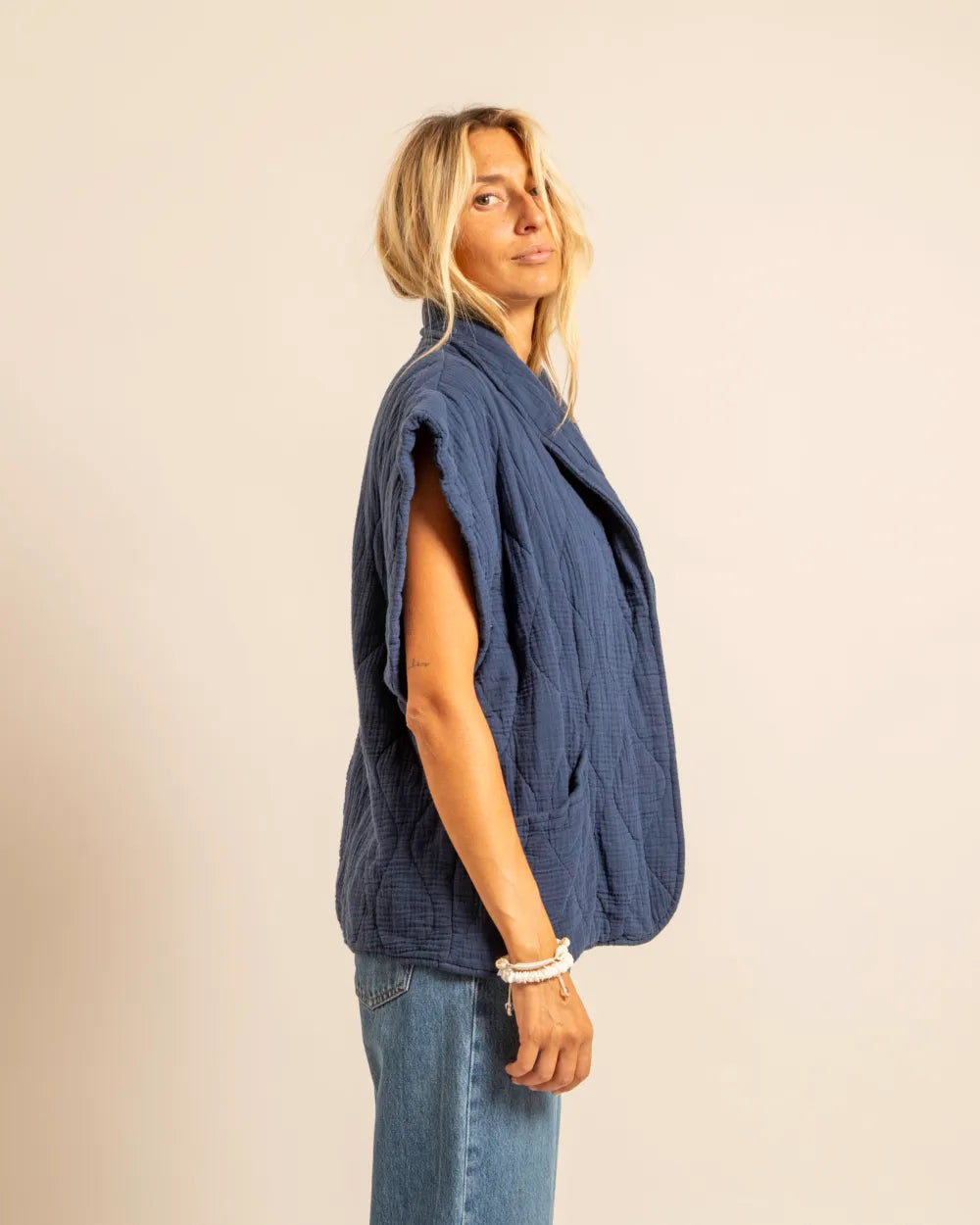 BROOKLYN1 SLEVELESS VEST PLAIN NAVY