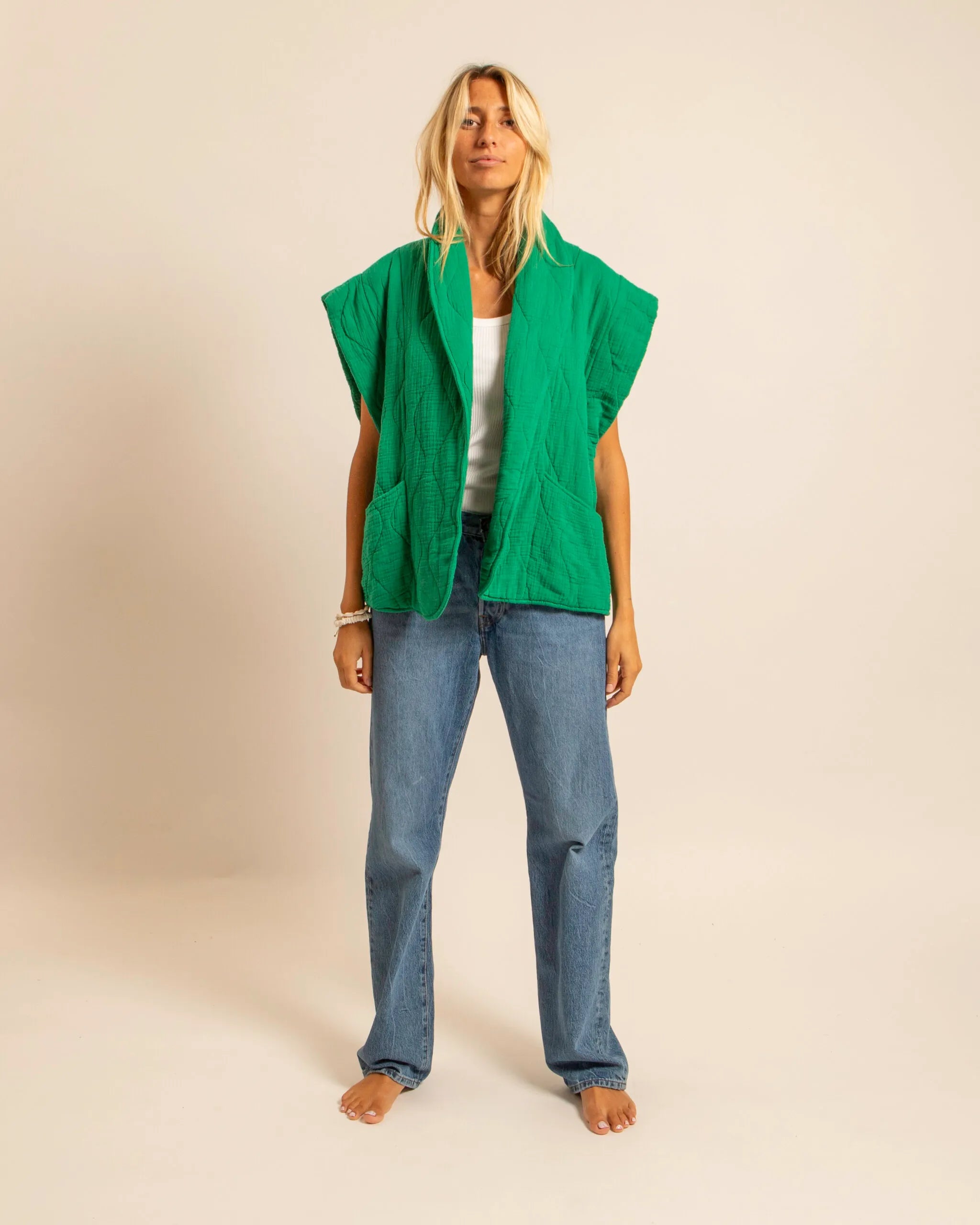 BROOKLYN1 SLEVELESS VEST PLAIN GREEN