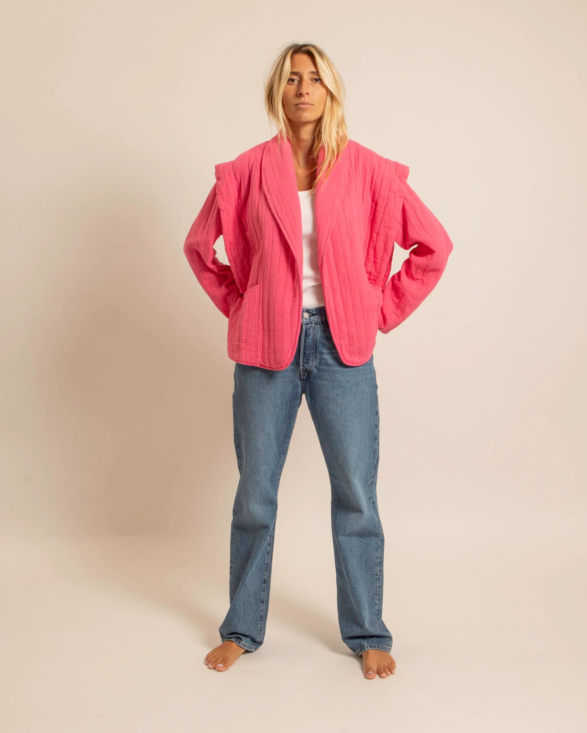 SANFRANSISCO1 KIMONO VEST PLAIN PINK