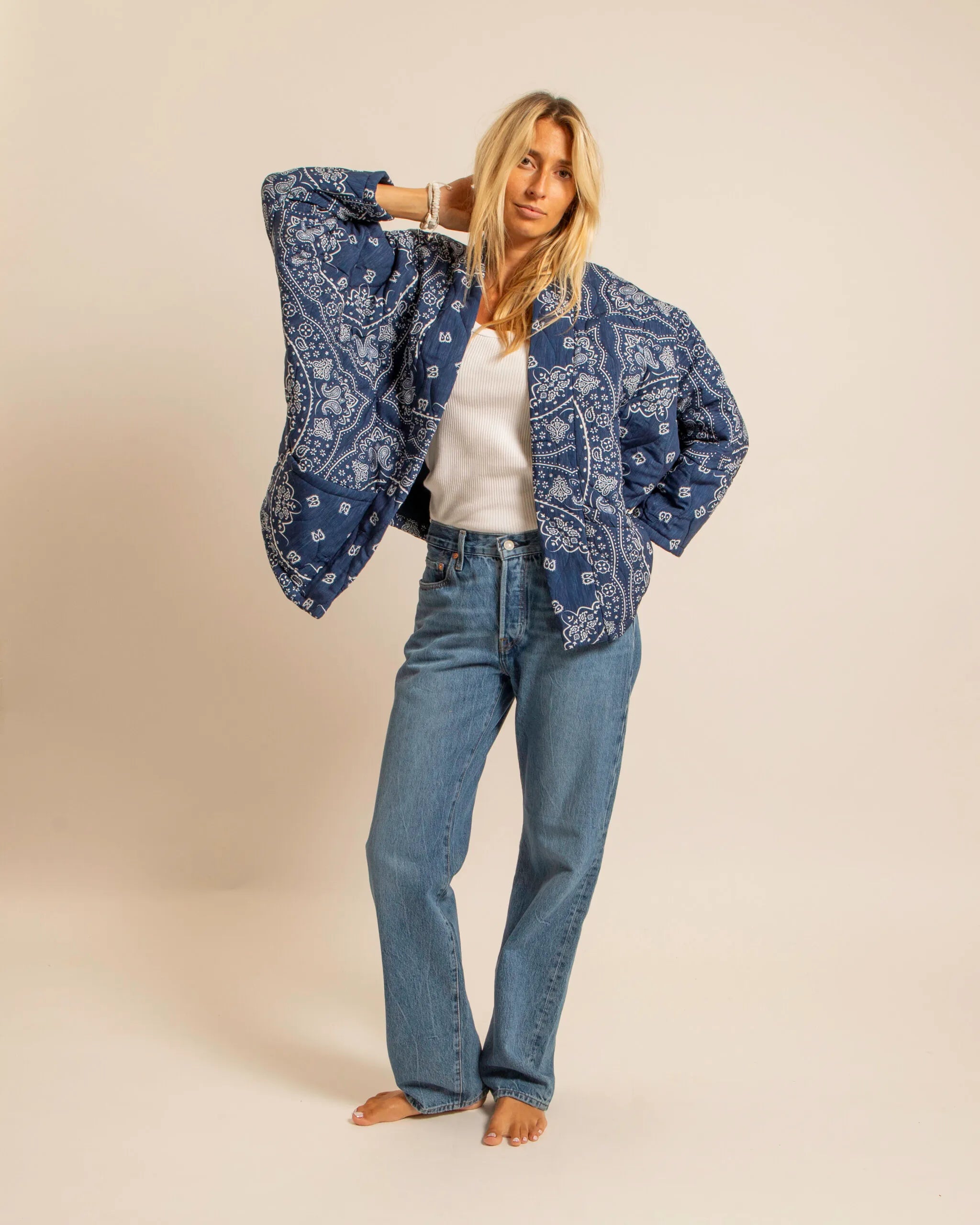 CHICAGO4 VEST BANDANA PRINT KIMONO NAVY