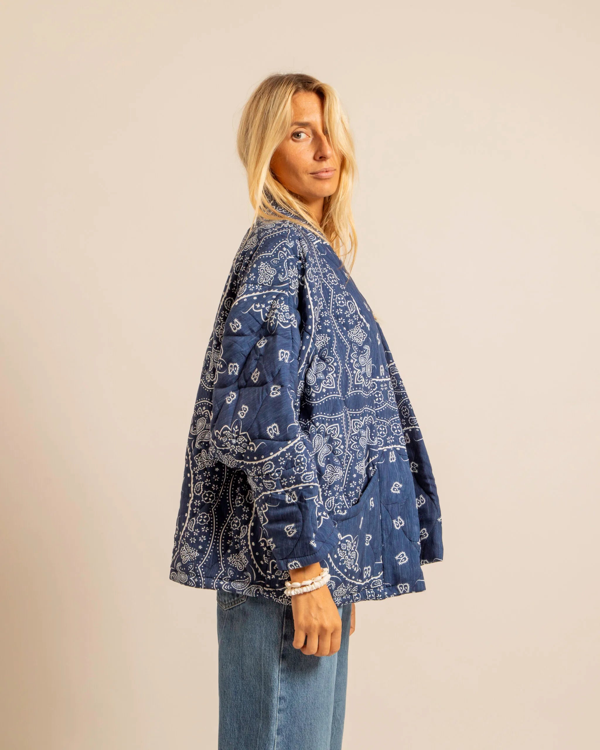 CHICAGO4 VEST BANDANA PRINT KIMONO NAVY