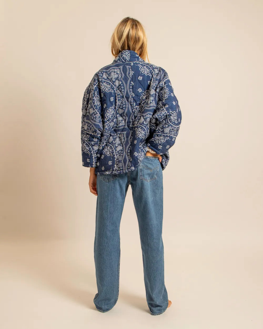 CHICAGO4 VEST BANDANA PRINT KIMONO NAVY