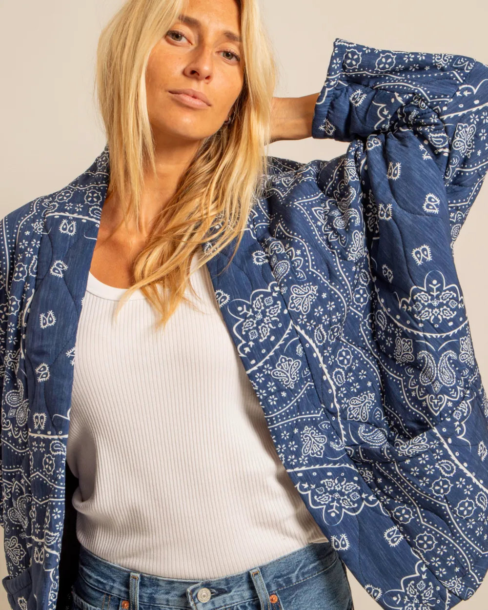 CHICAGO4 VEST BANDANA PRINT KIMONO NAVY