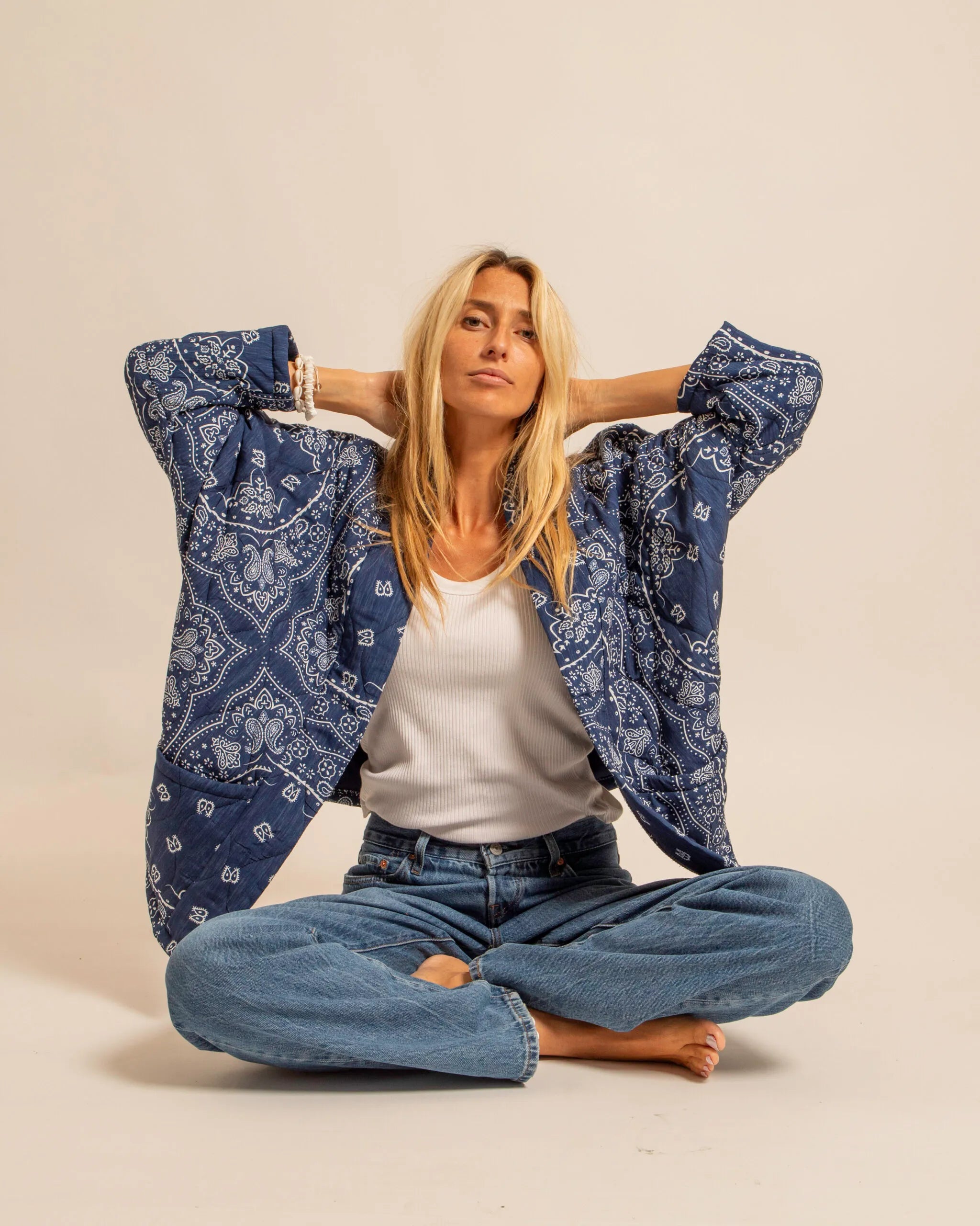 CHICAGO4 VEST BANDANA PRINT KIMONO NAVY