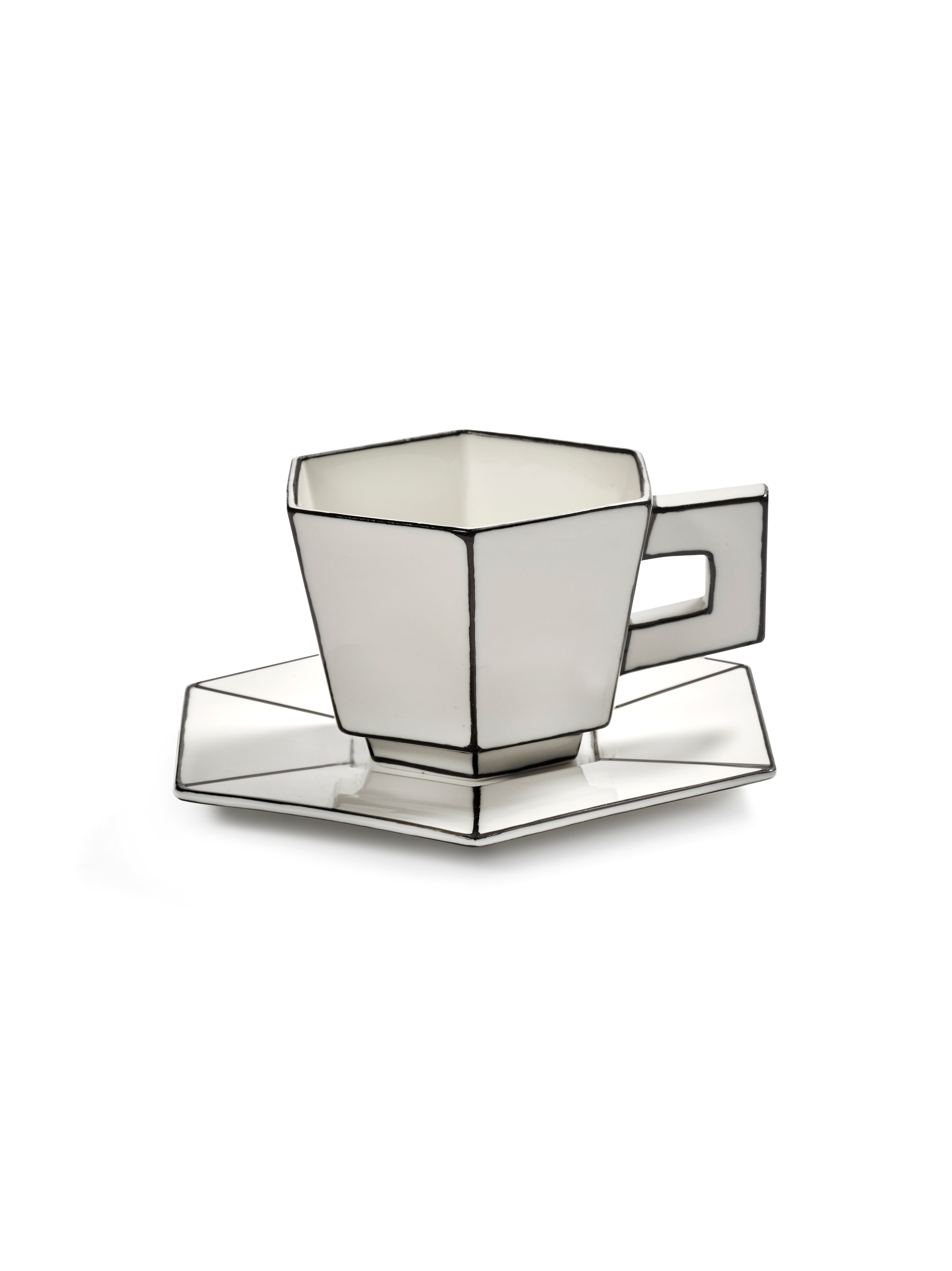 CAPPUCCINO CUP + SAUCER WHITE/BLACK CARTE BLANCHE- SET OF 2