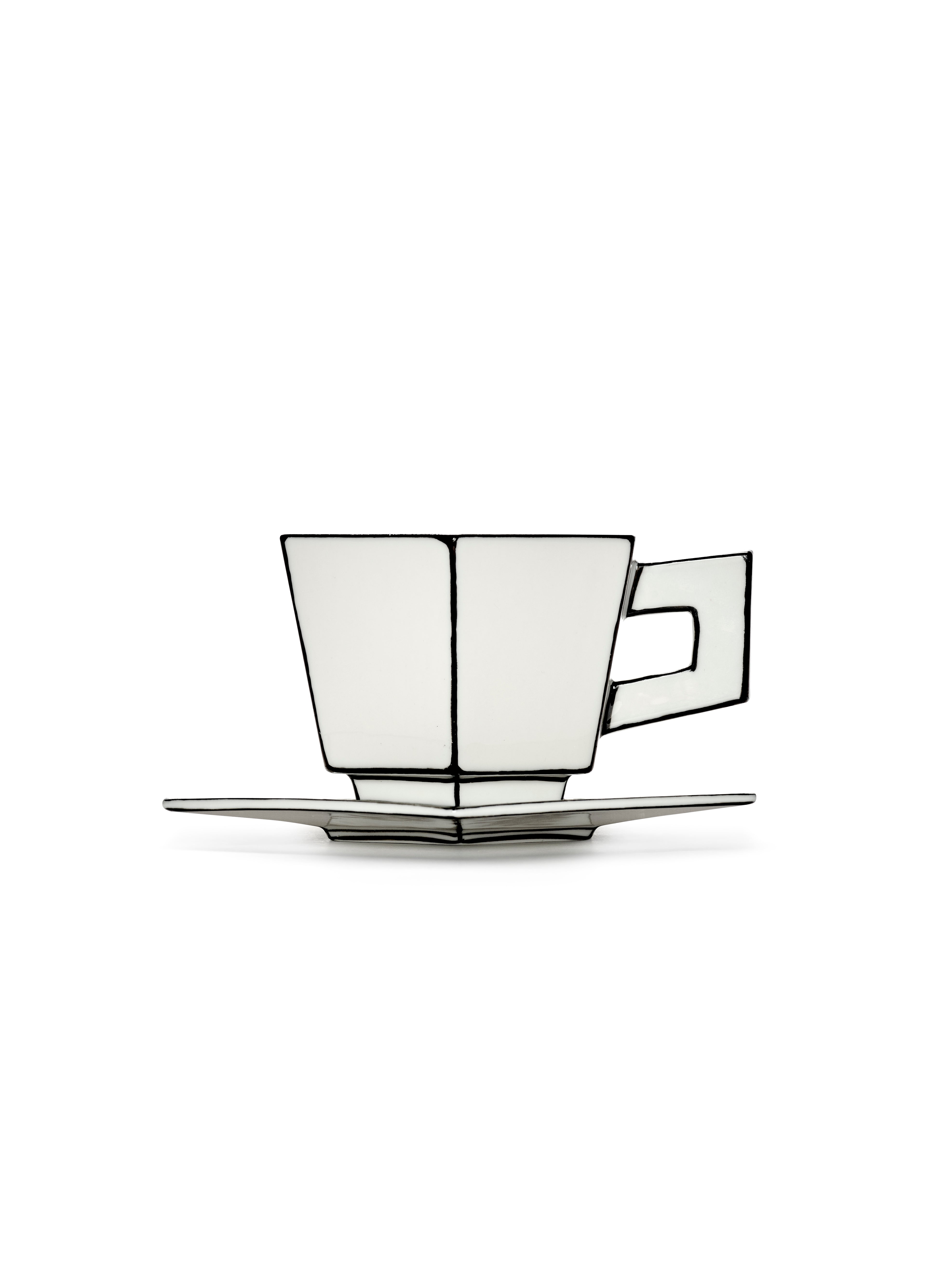 CAPPUCCINO CUP + SAUCER WHITE/BLACK CARTE BLANCHE- SET OF 2