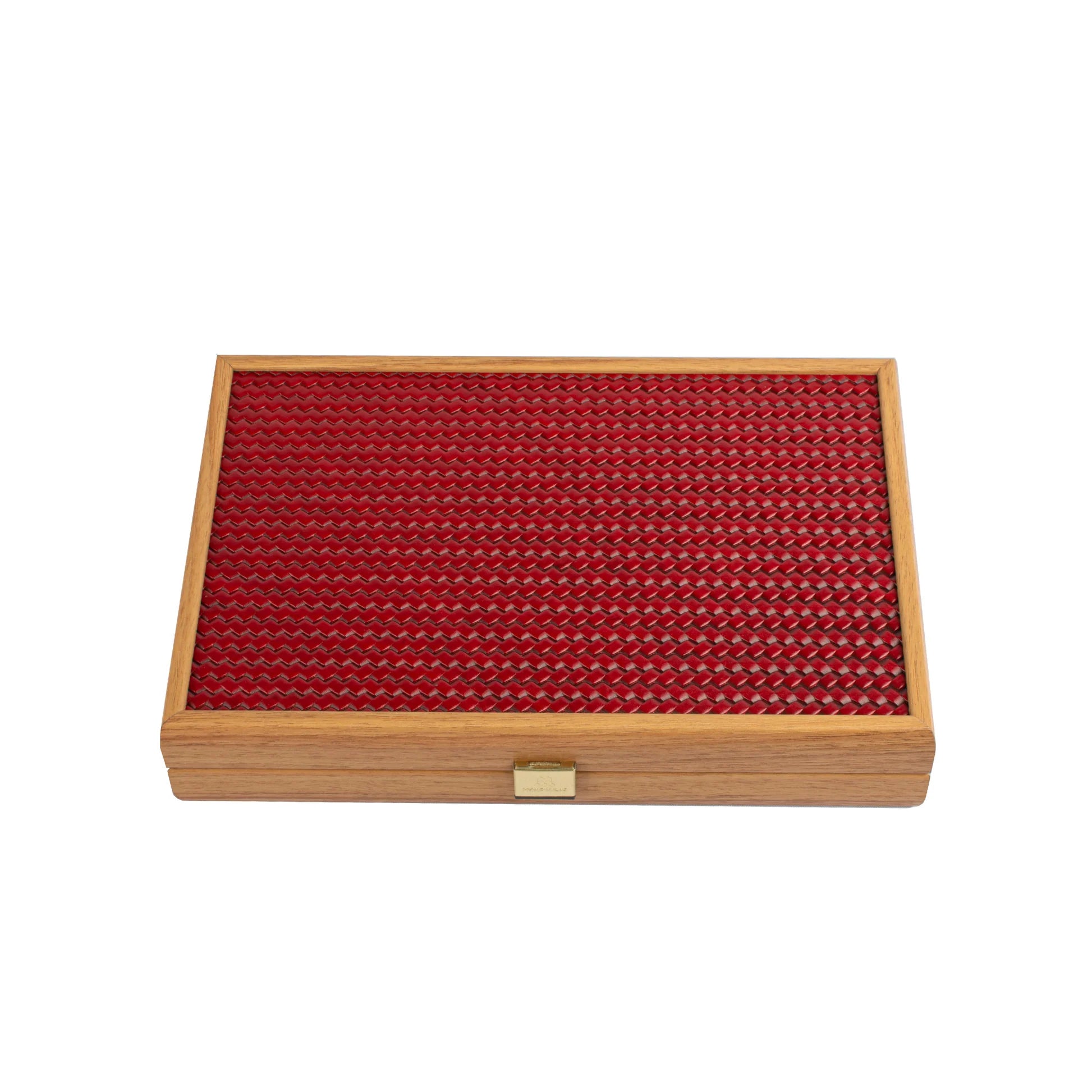 HANDCRAFTED WOVEN LEATHER BACKGAMMON SET RED