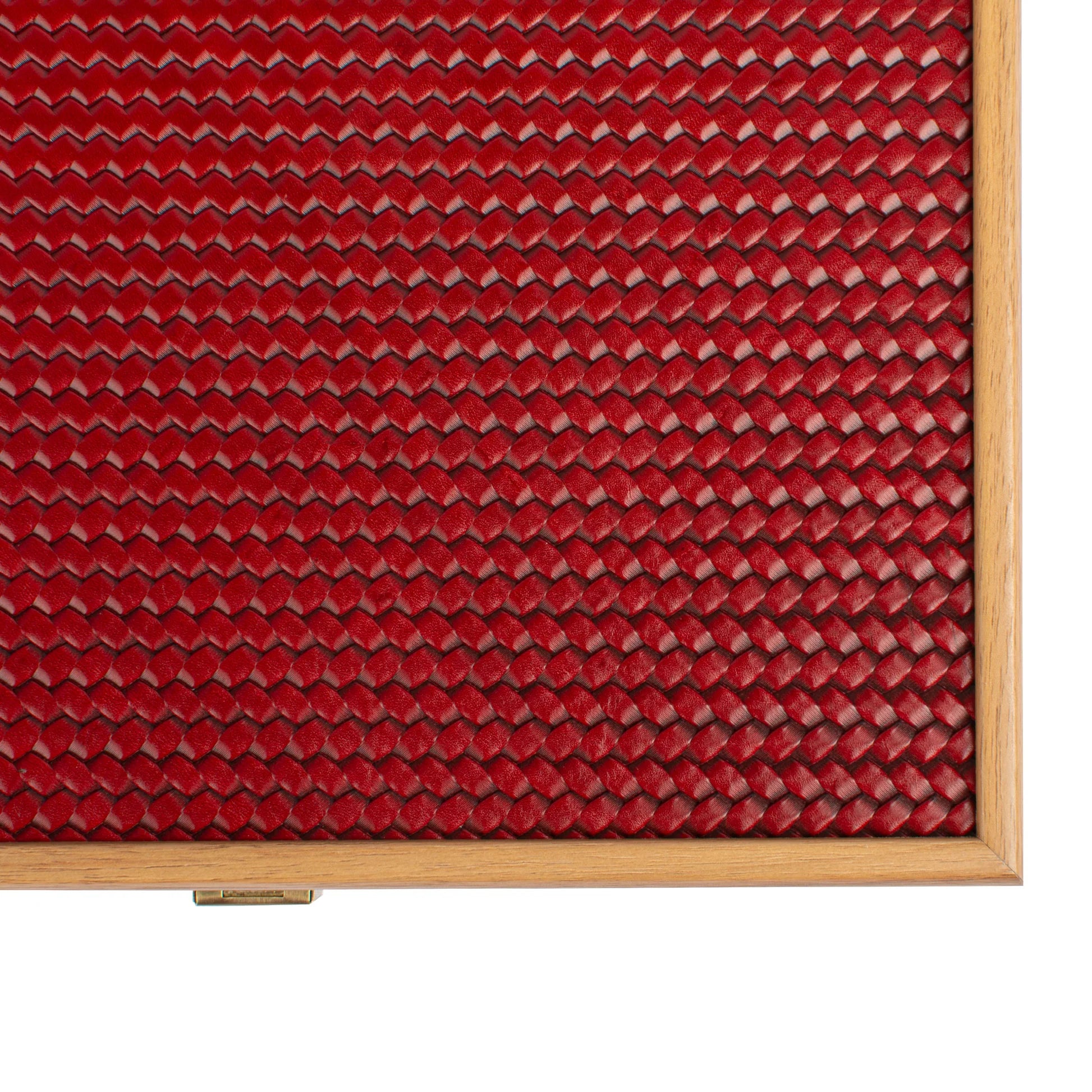 HANDCRAFTED WOVEN LEATHER BACKGAMMON SET RED