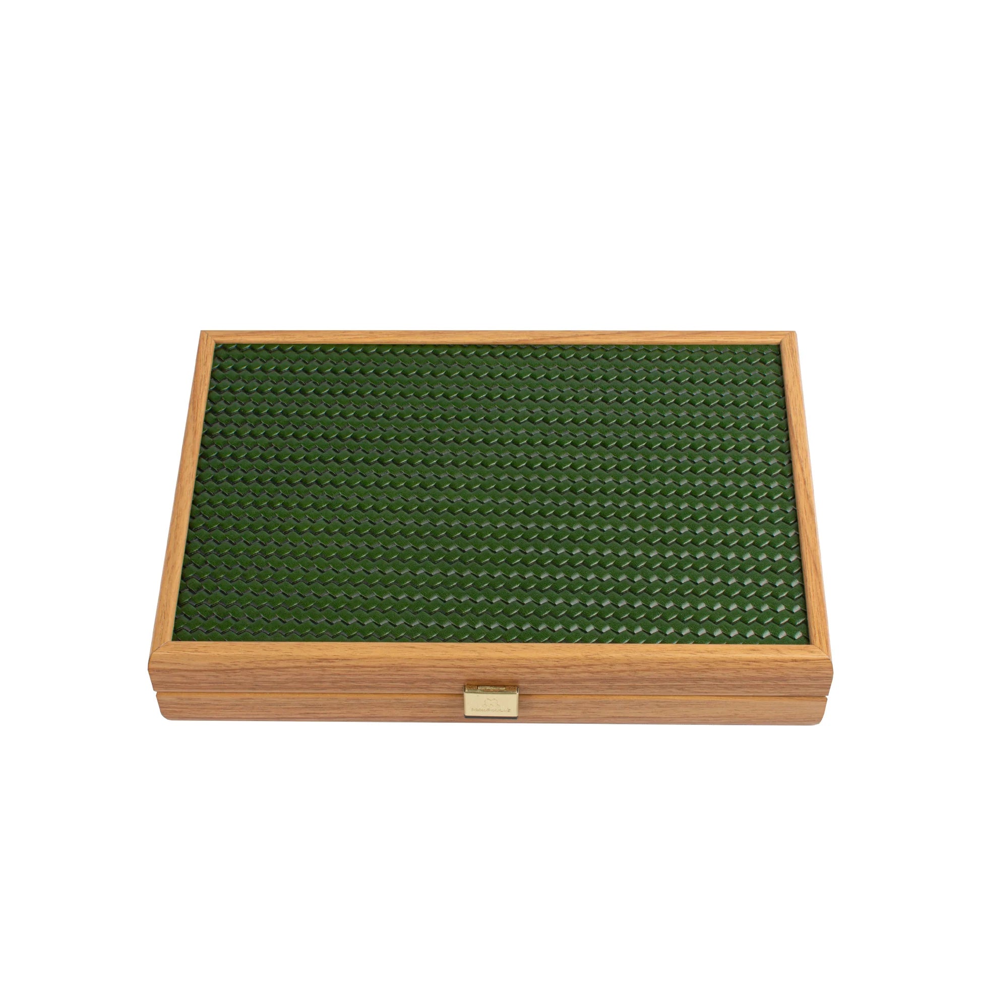 HANDCRAFTED WOVEN LEATHER BACKGAMMON SET GREEN