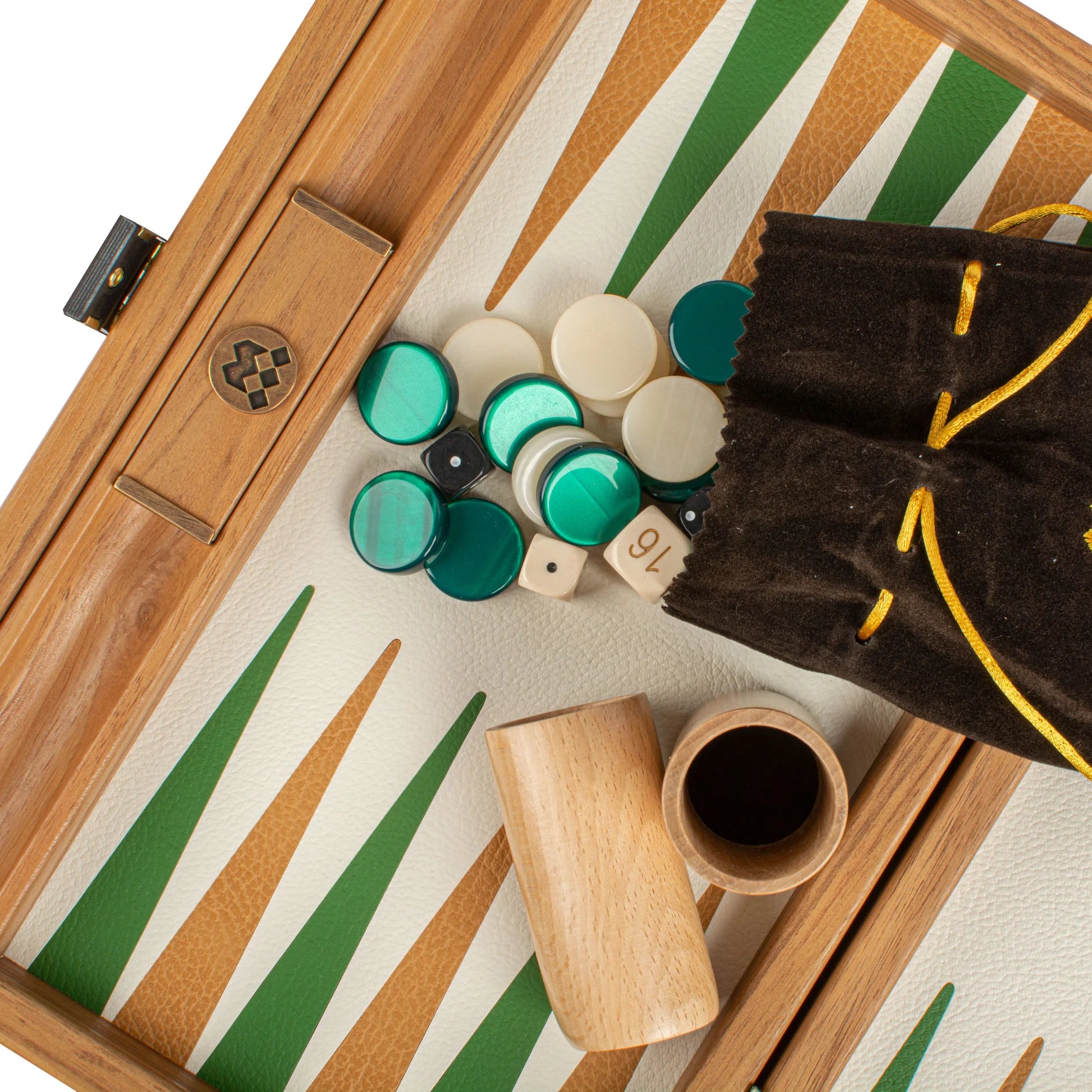 HANDCRAFTED WOVEN LEATHER BACKGAMMON SET GREEN