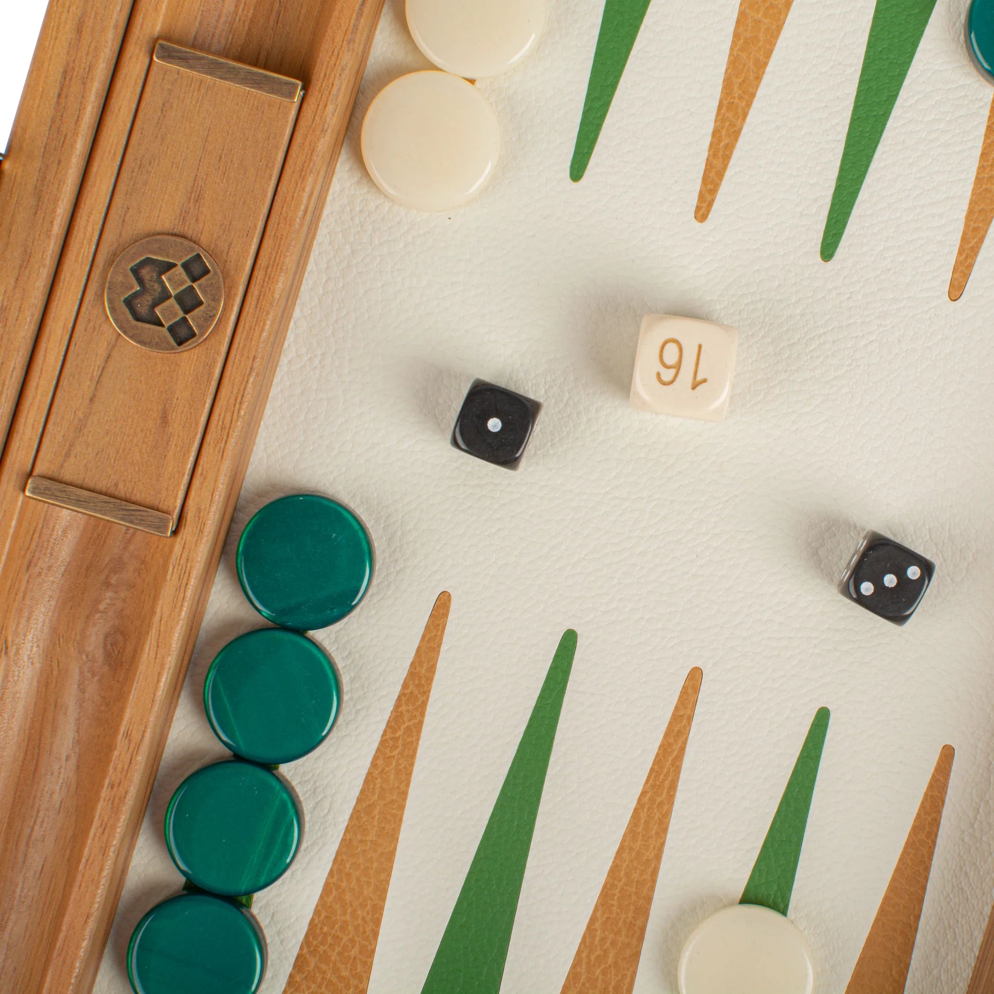 HANDCRAFTED WOVEN LEATHER BACKGAMMON SET GREEN