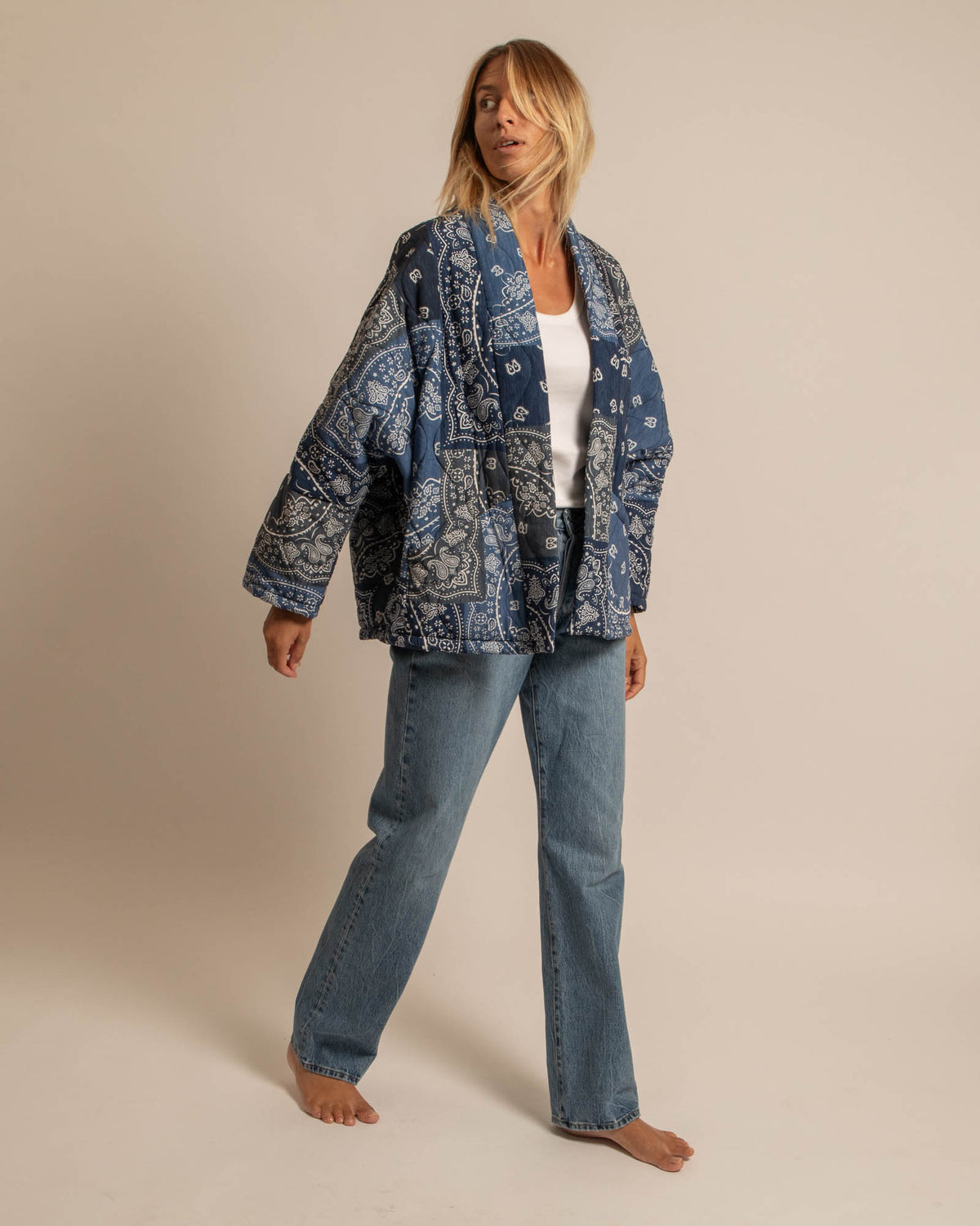 CHICAGO4 VEST BANDANA PRINT KIMONO NAVY