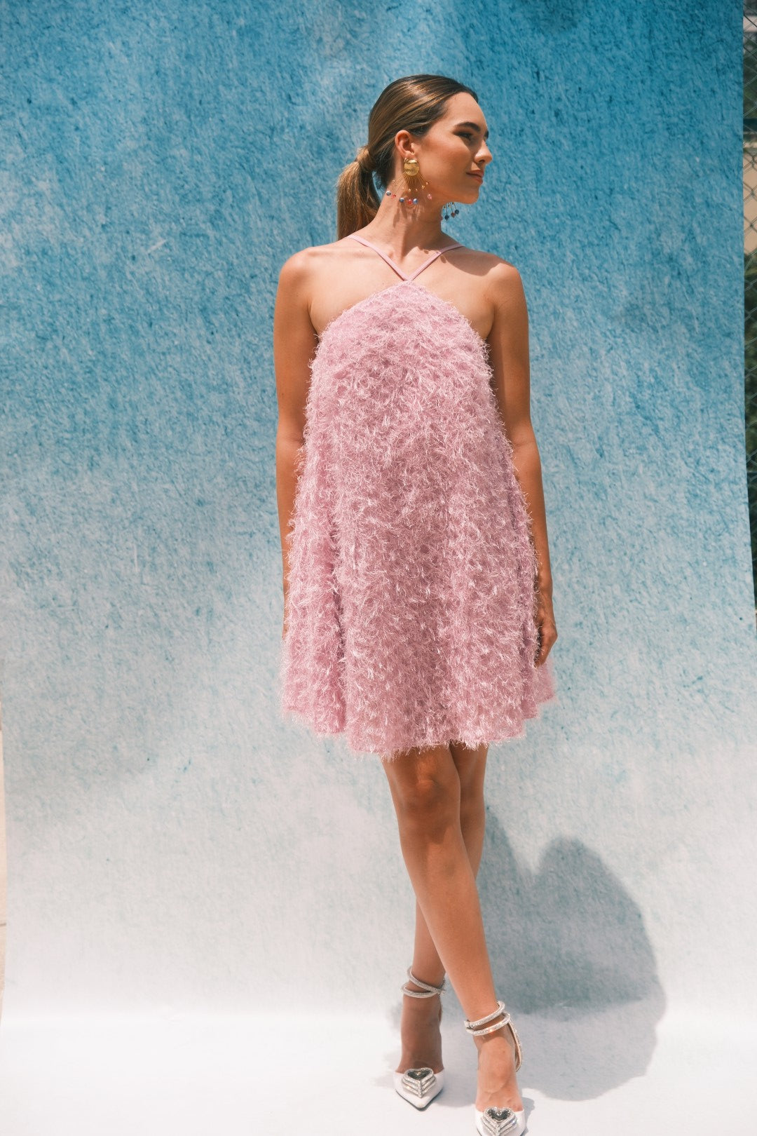 CELINE FRINGES SHORT DRESS LILAC