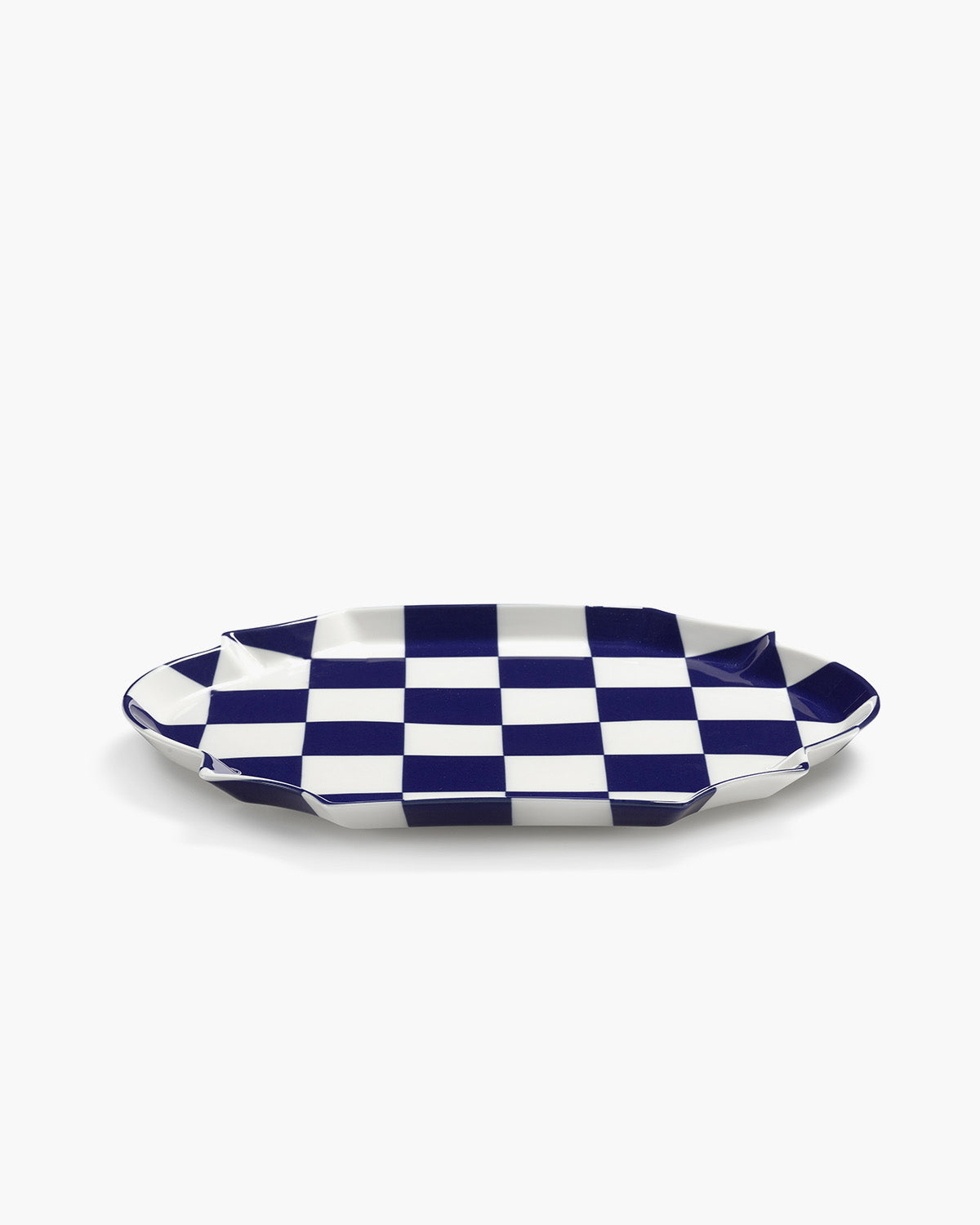 SERVING PLATE OVAL BLUE WHITE