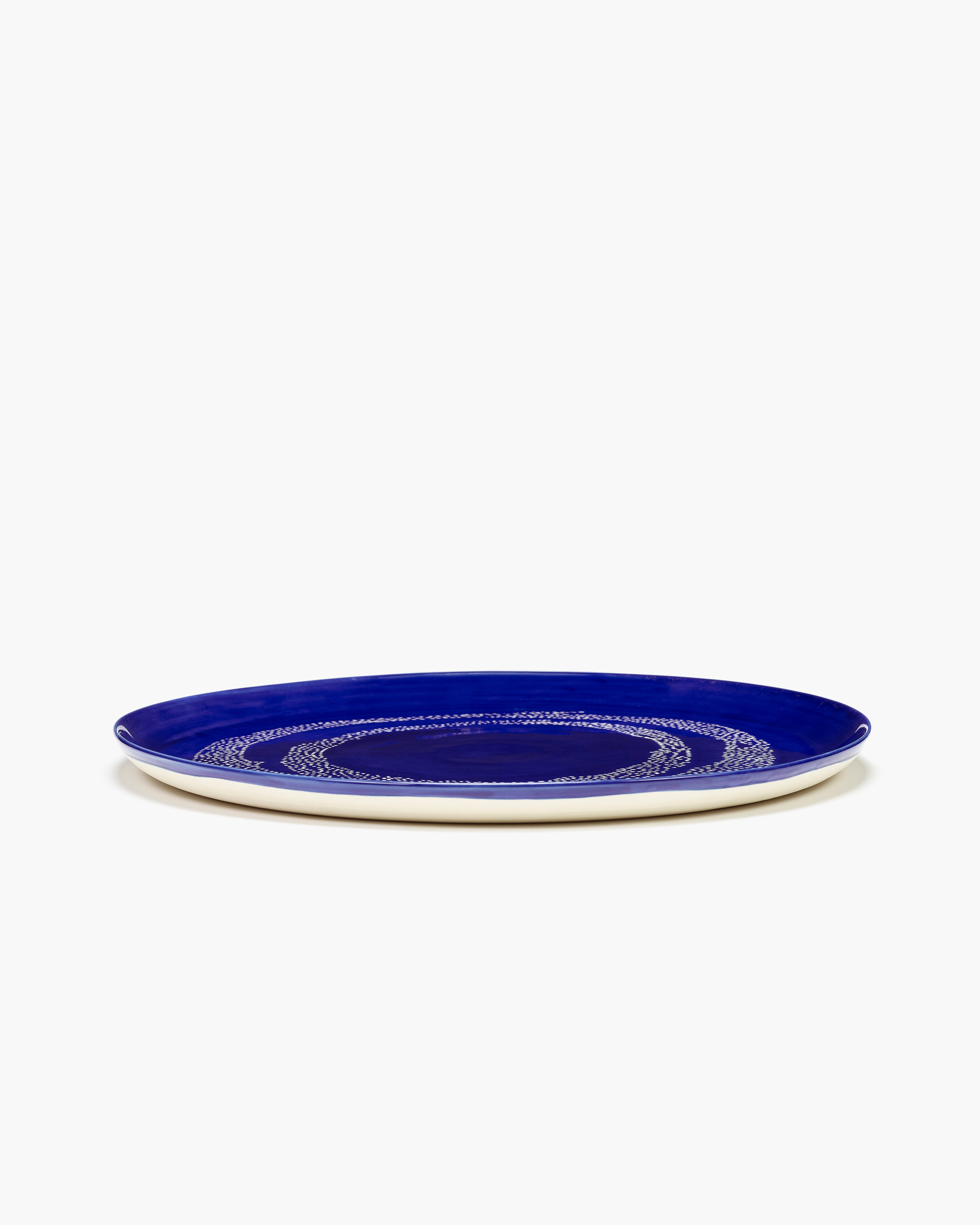 SERVING PLATE DARK BLUE DOTS WHITE FEAST