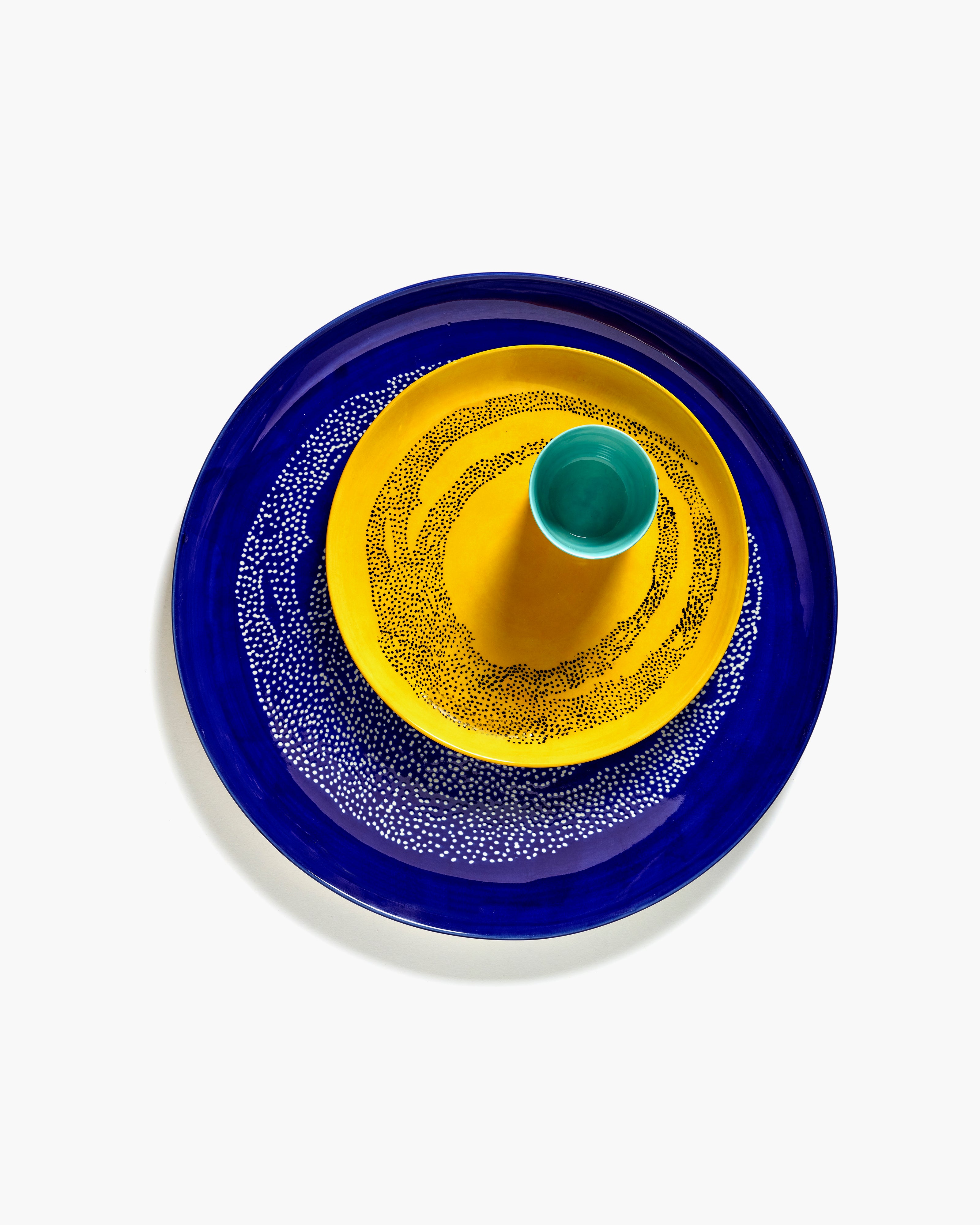 SERVING PLATE DARK BLUE DOTS WHITE FEAST