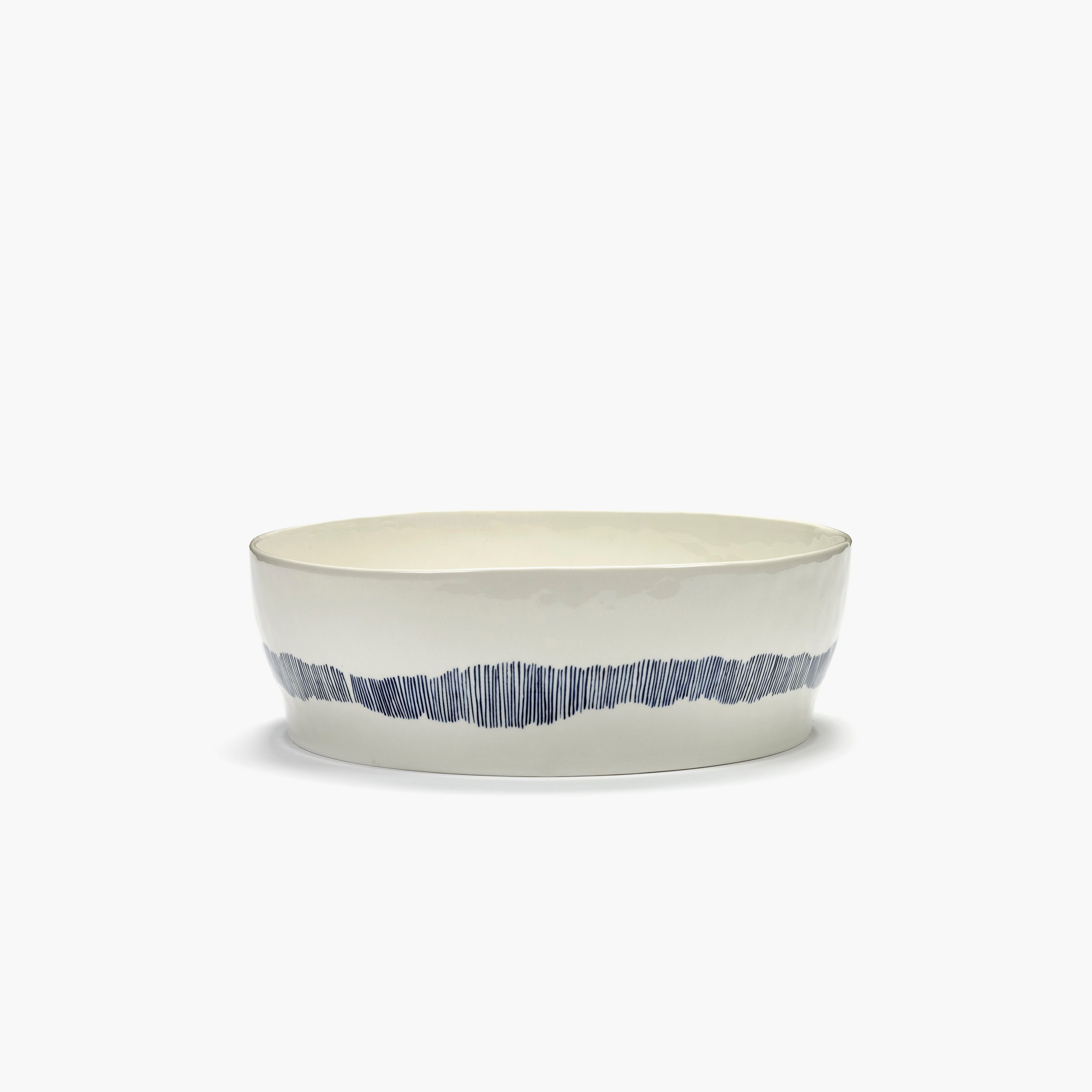 SALAD BOWL WHITE STRIPES BLUE FEAST