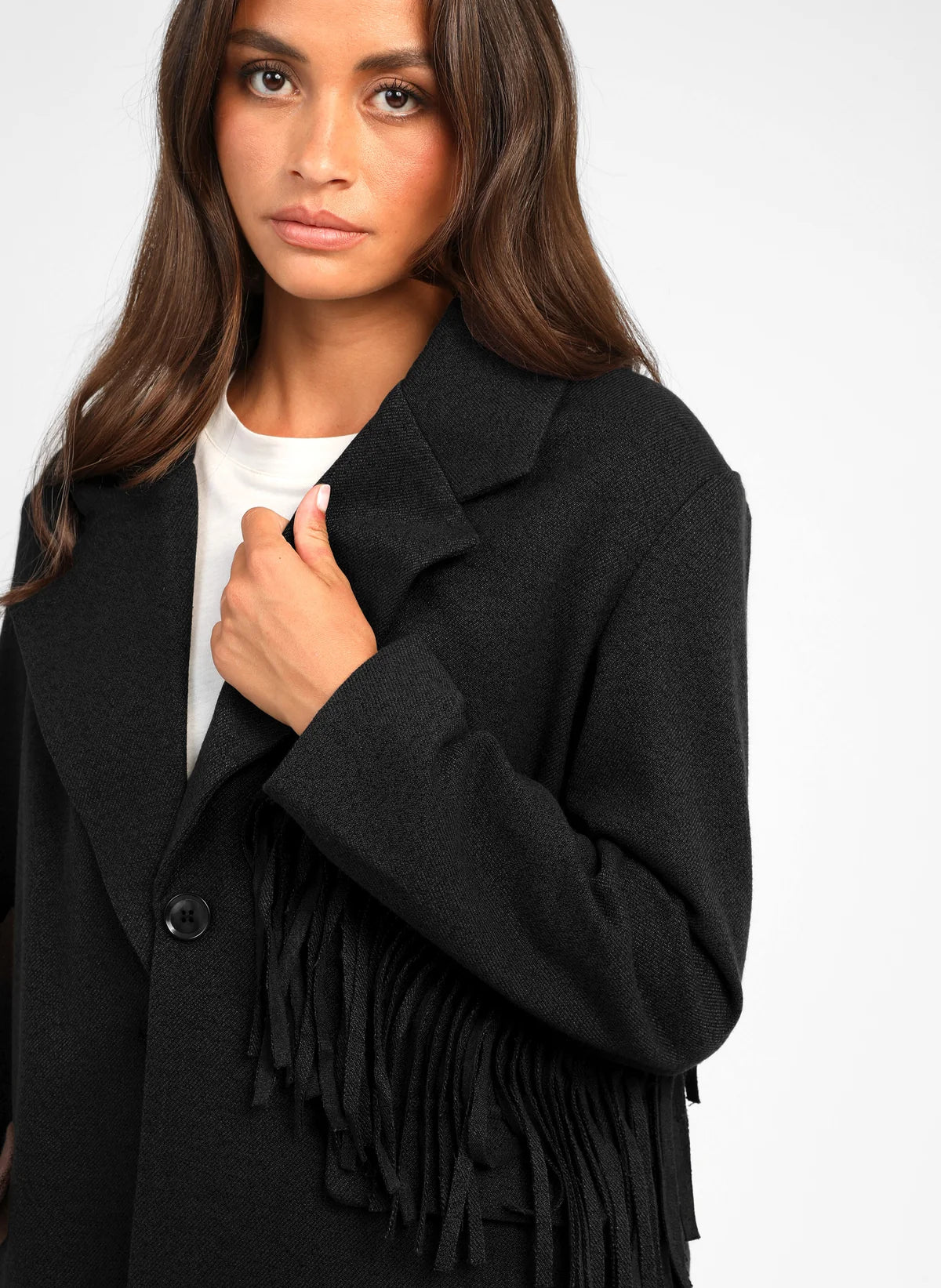 THE HAWIKA FRINGED BLACK BLAZER