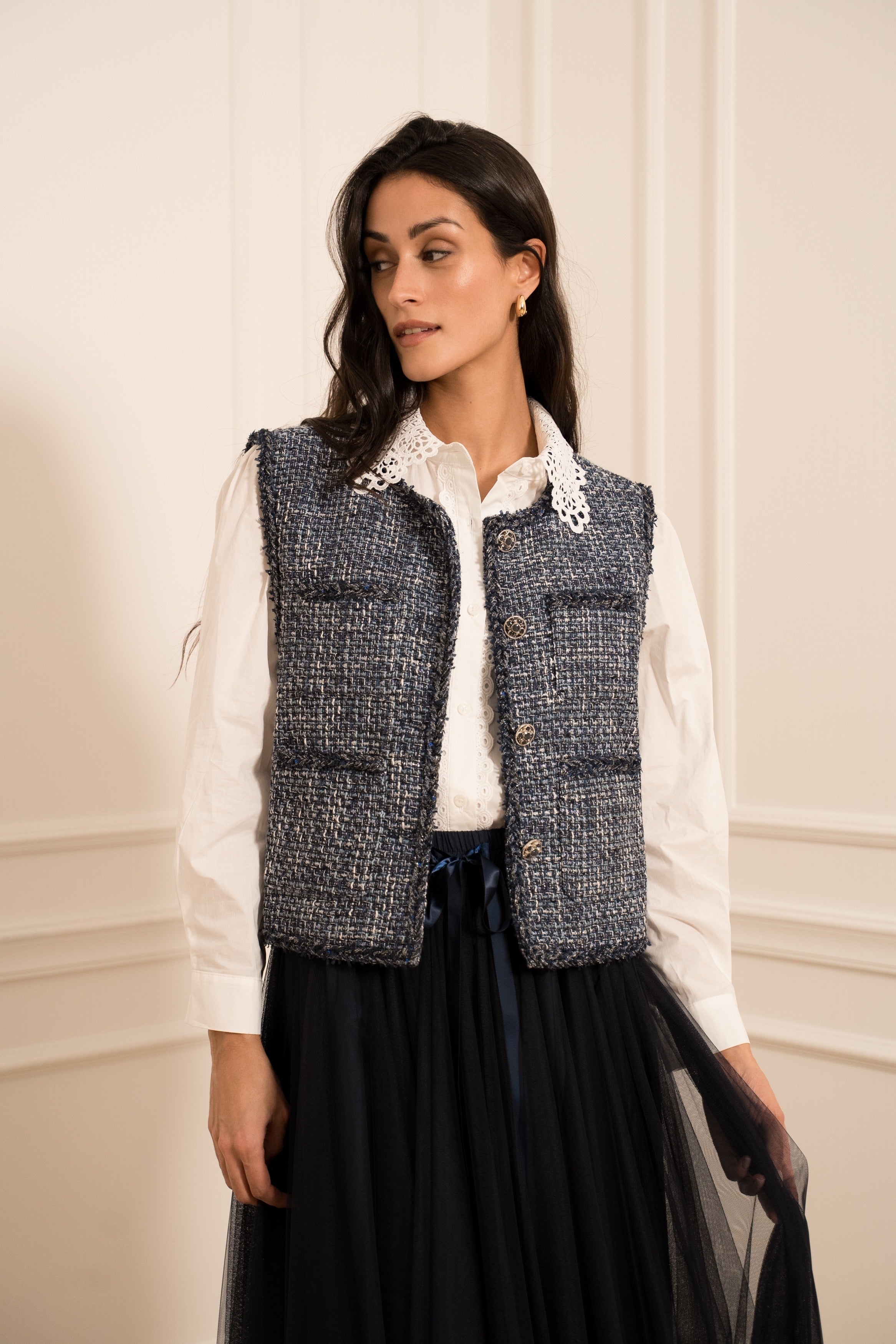 BEA TWEED GILET NAVY