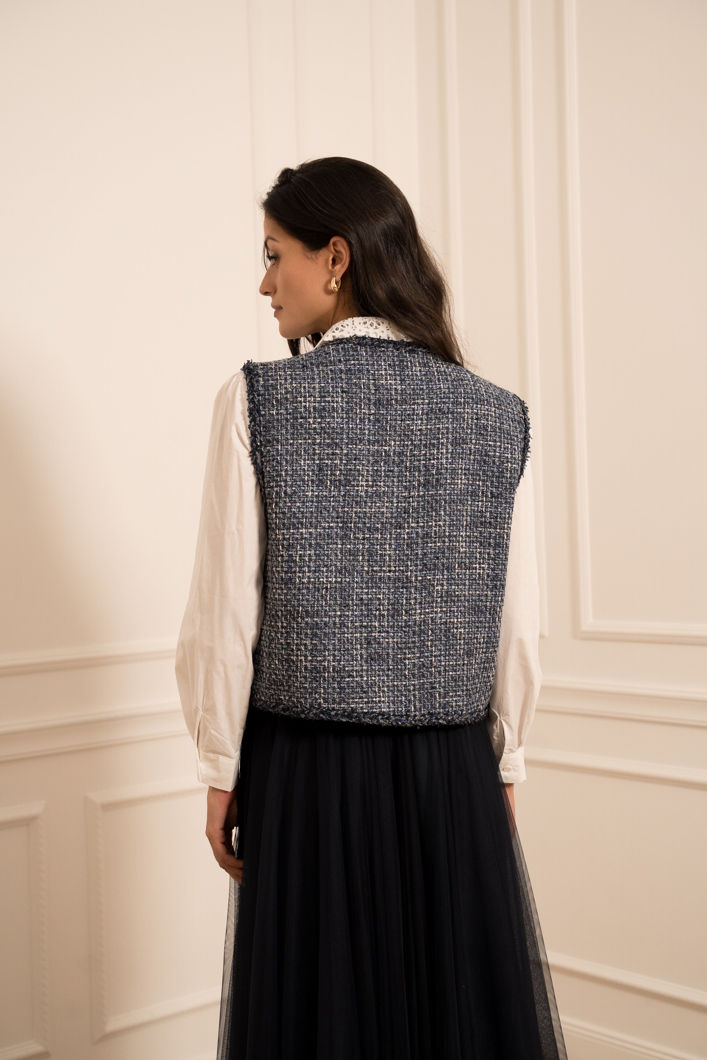 BEA TWEED GILET NAVY