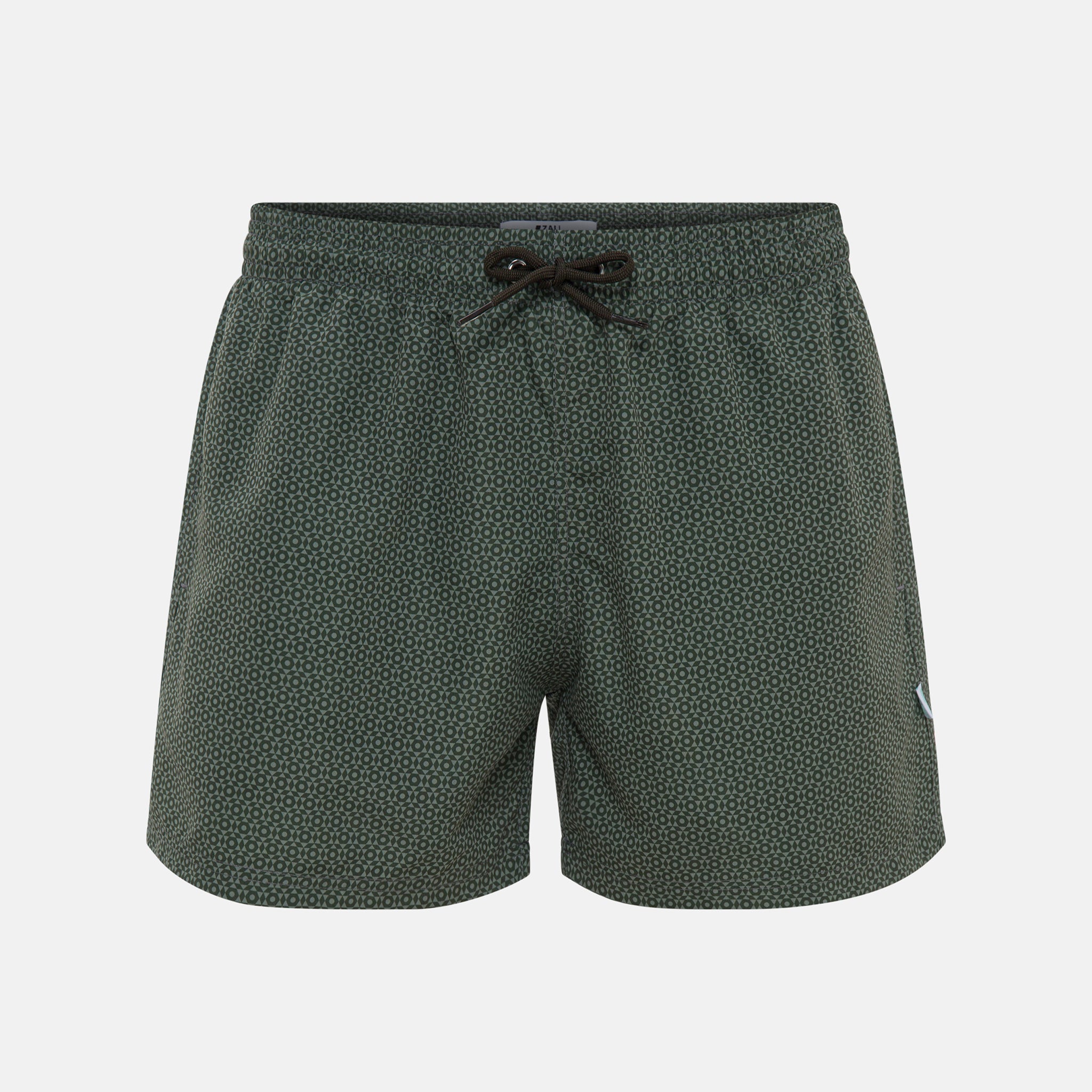 TAKASHI GEOMETRIC PRINT SWIMSHORTS KHAKI