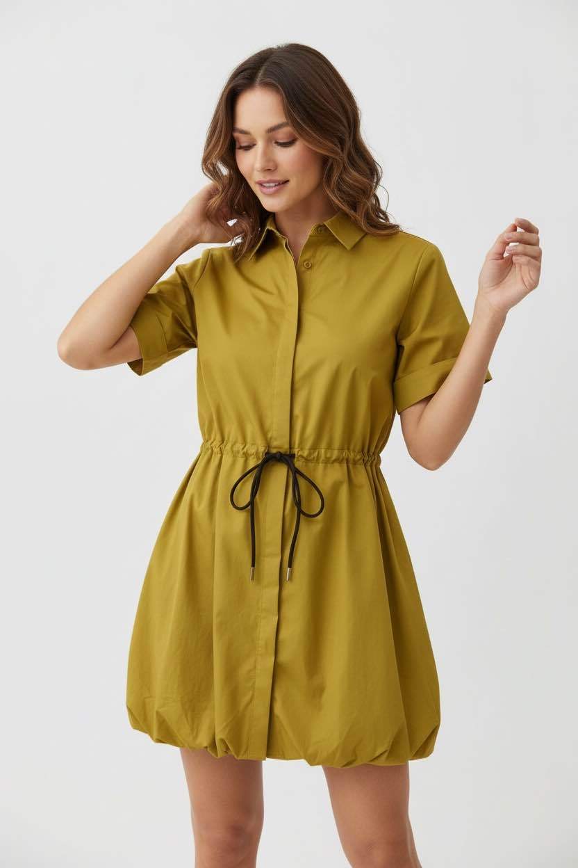 TINA COTTON BOUFFE SHIRT DRESS LIME