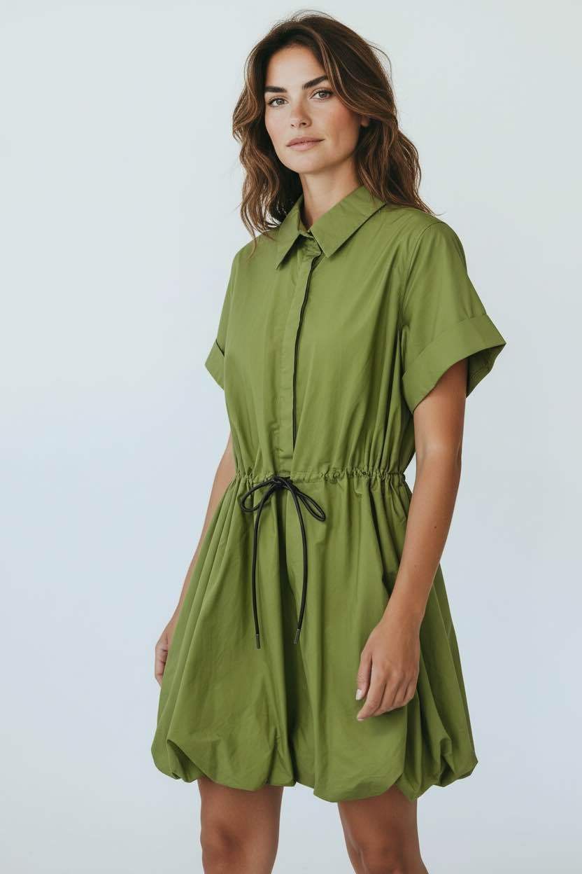 TINA COTTON BOUFFE SHIRT DRESS GREEN