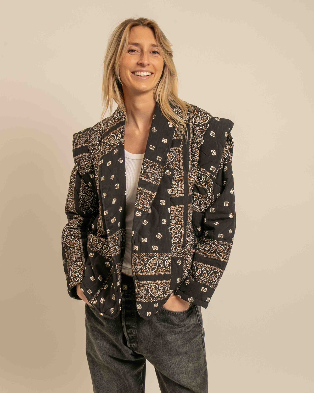 SAN FRANSISCO3 KIMONO VEST BANDANA PRINT BLACK
