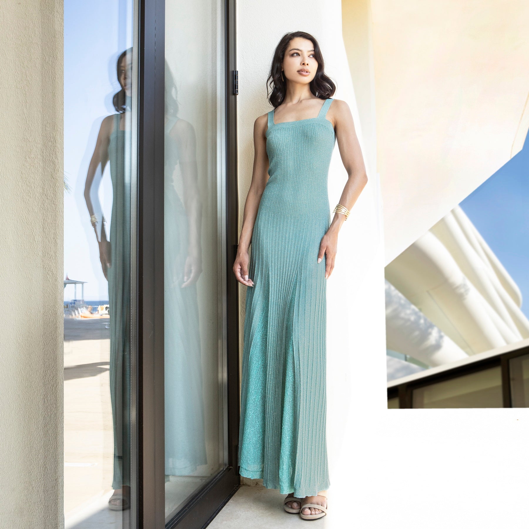 MARGHE TWO TONE TEAL AQUA MAXI DRESS