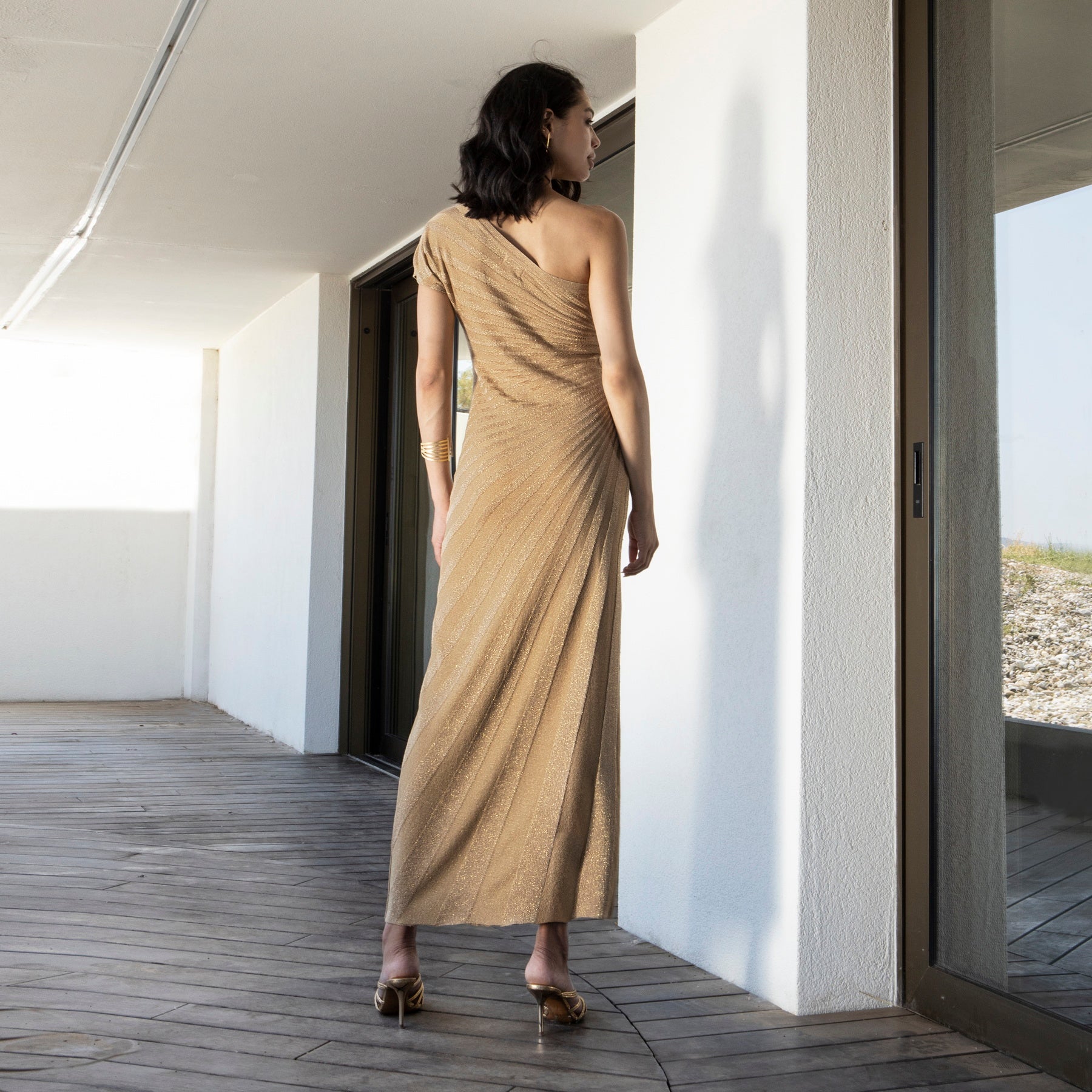 ELENA ONE SHOULDER DRESS GOLD