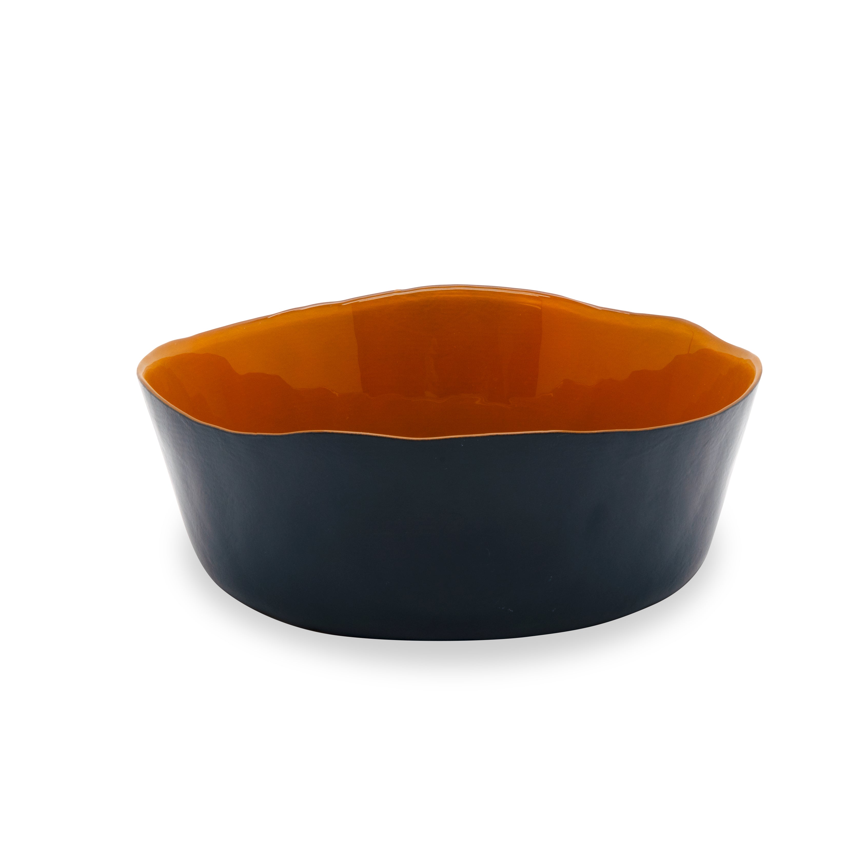 GLASS SALAD BOWL ORANGE & NAVY