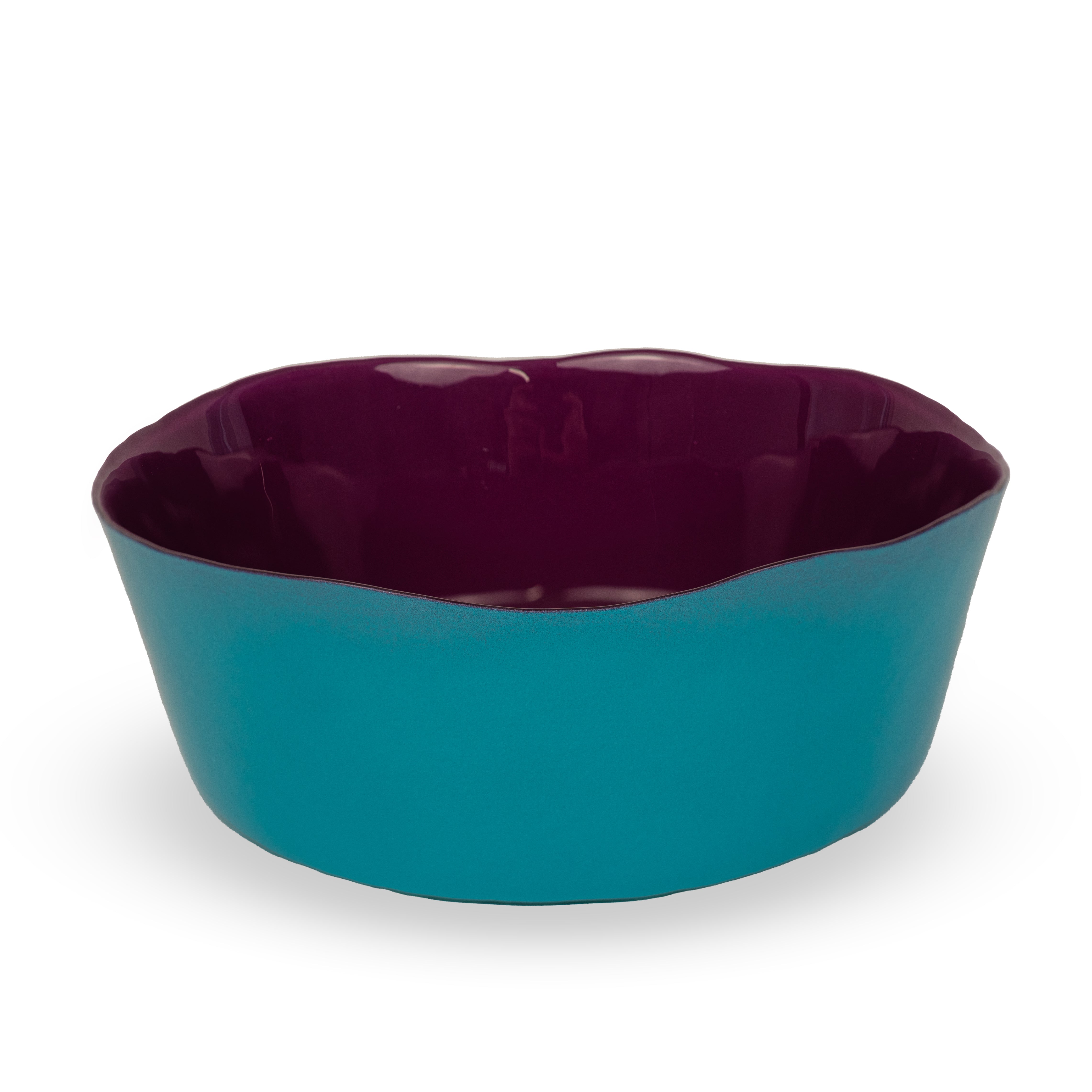 GLASS SALAD BOWL BURGUNDY & LIGH BLUE
