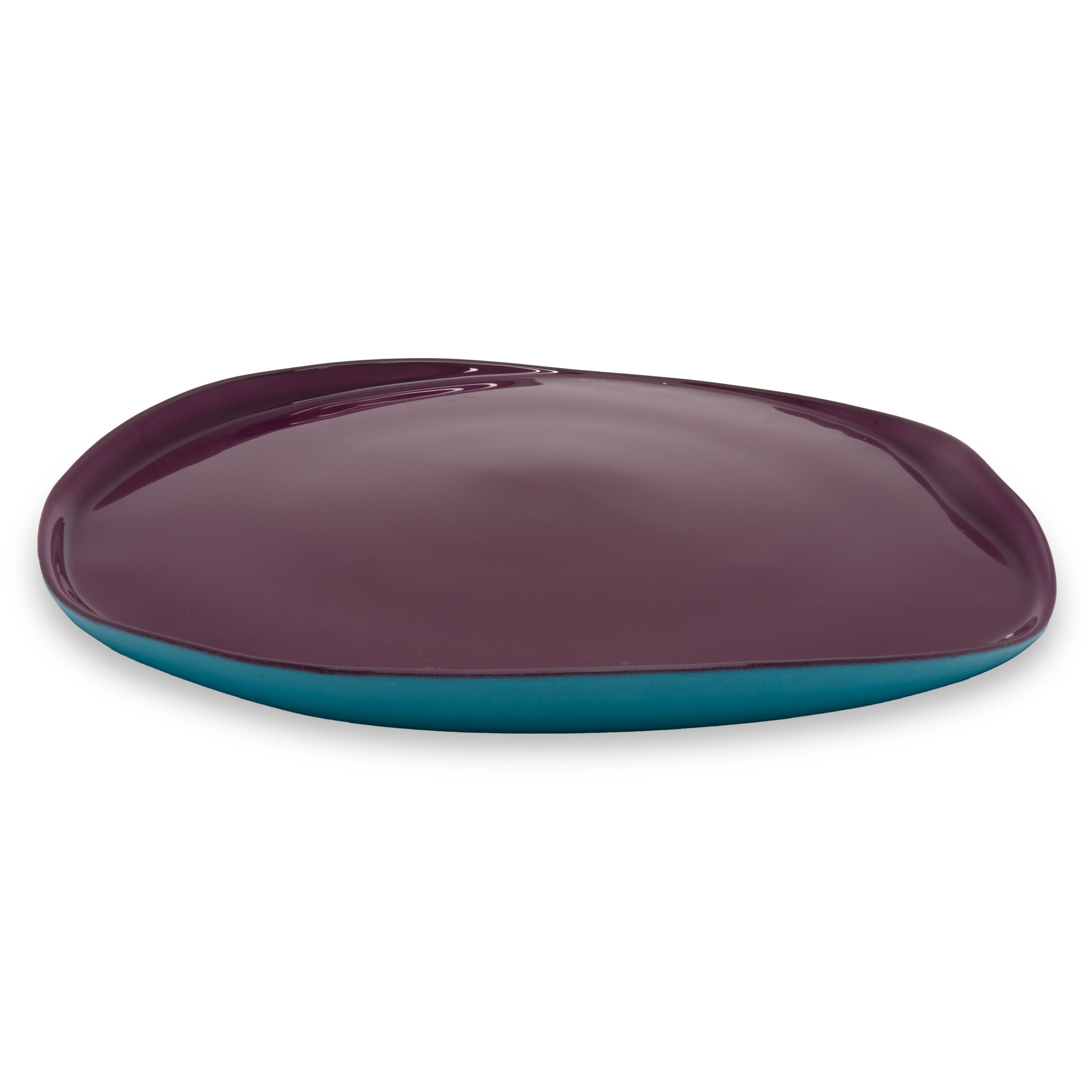 GLASS PLATE BURGUNDY &TURQUOISE