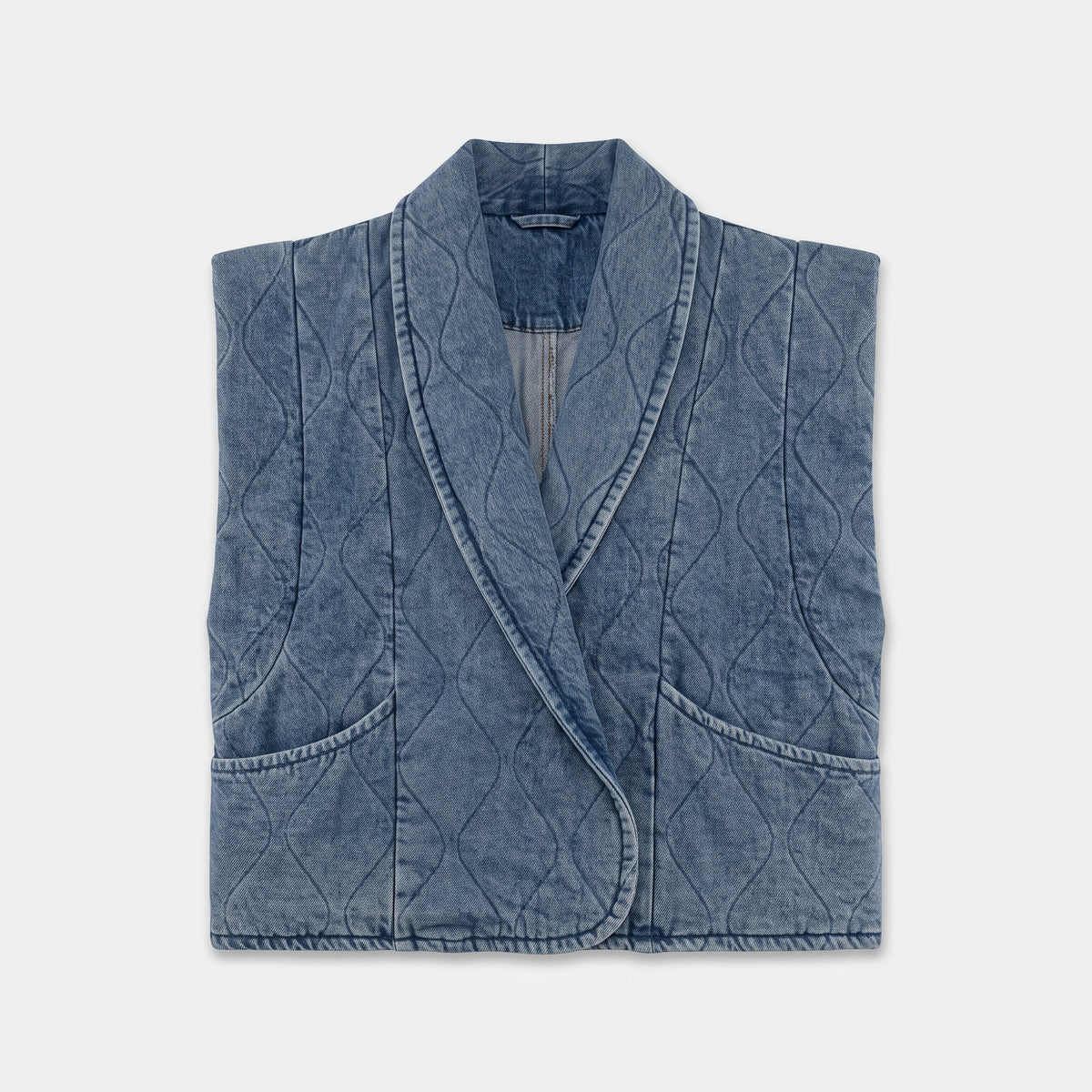BROOK1 DENIM SLEEVELESS VEST STONE WASH